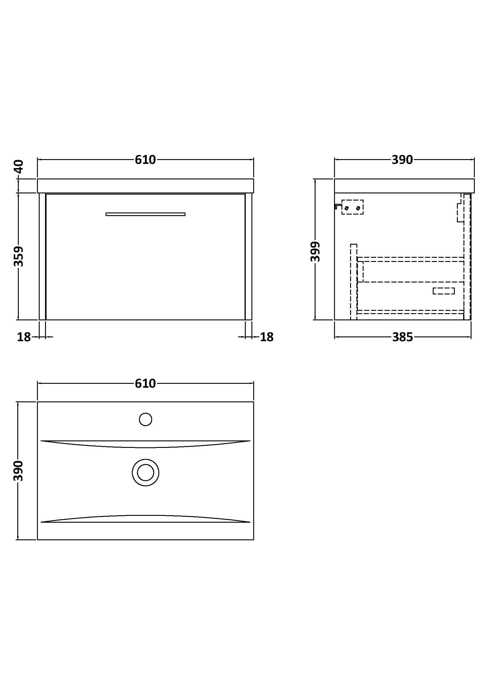 Hudson Reed Juno Wall Hung 1-Drawer Vanity and Mid-Edge 1 Tap Hole Basin, Modern Sink Vanity Unit, Graphite Grey Woodgrain, 600mm
