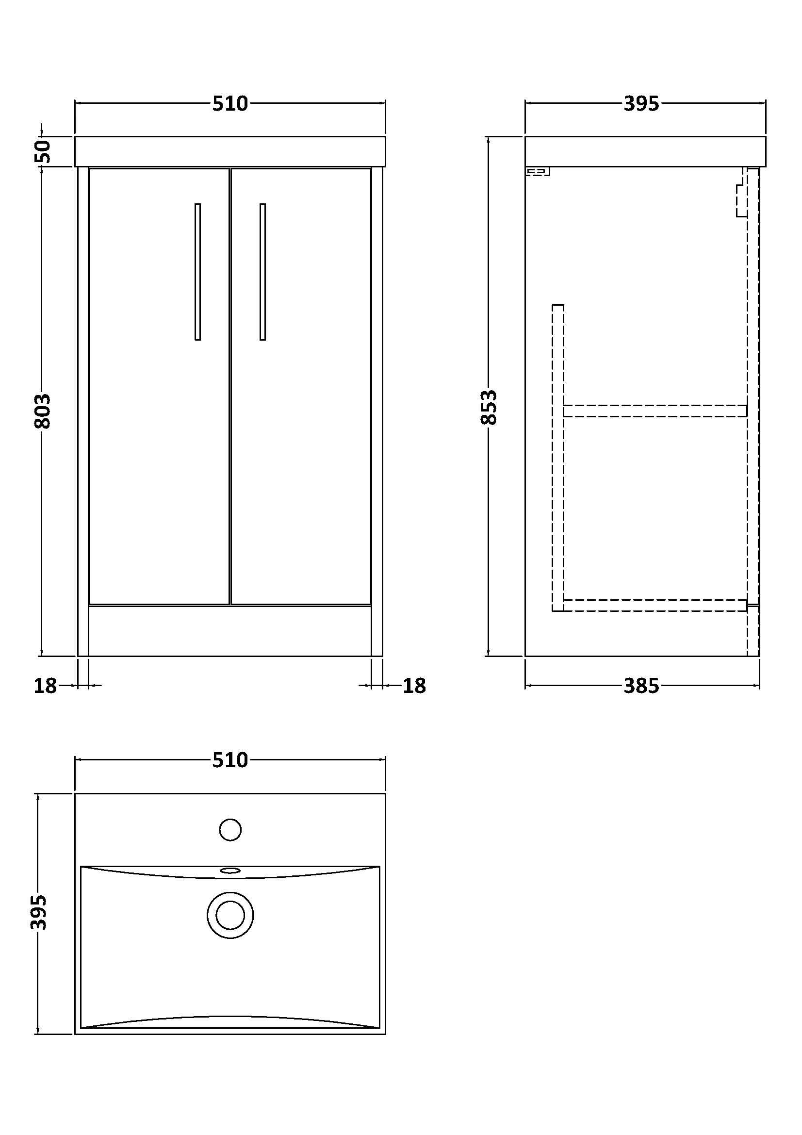 Hudson Reed Juno Floor Standing 2-Door Vanity & Thin-Edge 1 Tap Hole Basin, Timeless Sink Vanity Unit, Coastal Grey, 500mm