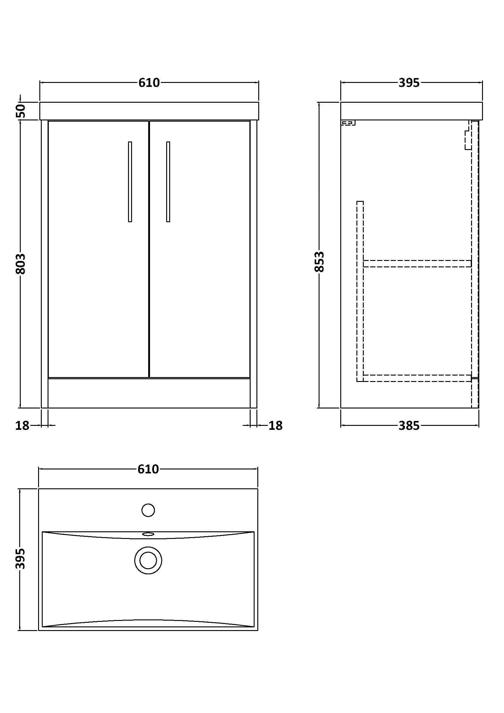 Hudson Reed Juno Floor Standing 2-Door Vanity & Thin-Edge 1 Tap Hole Basin, Timeless Sink Vanity Unit, Coastal Grey, 600mm