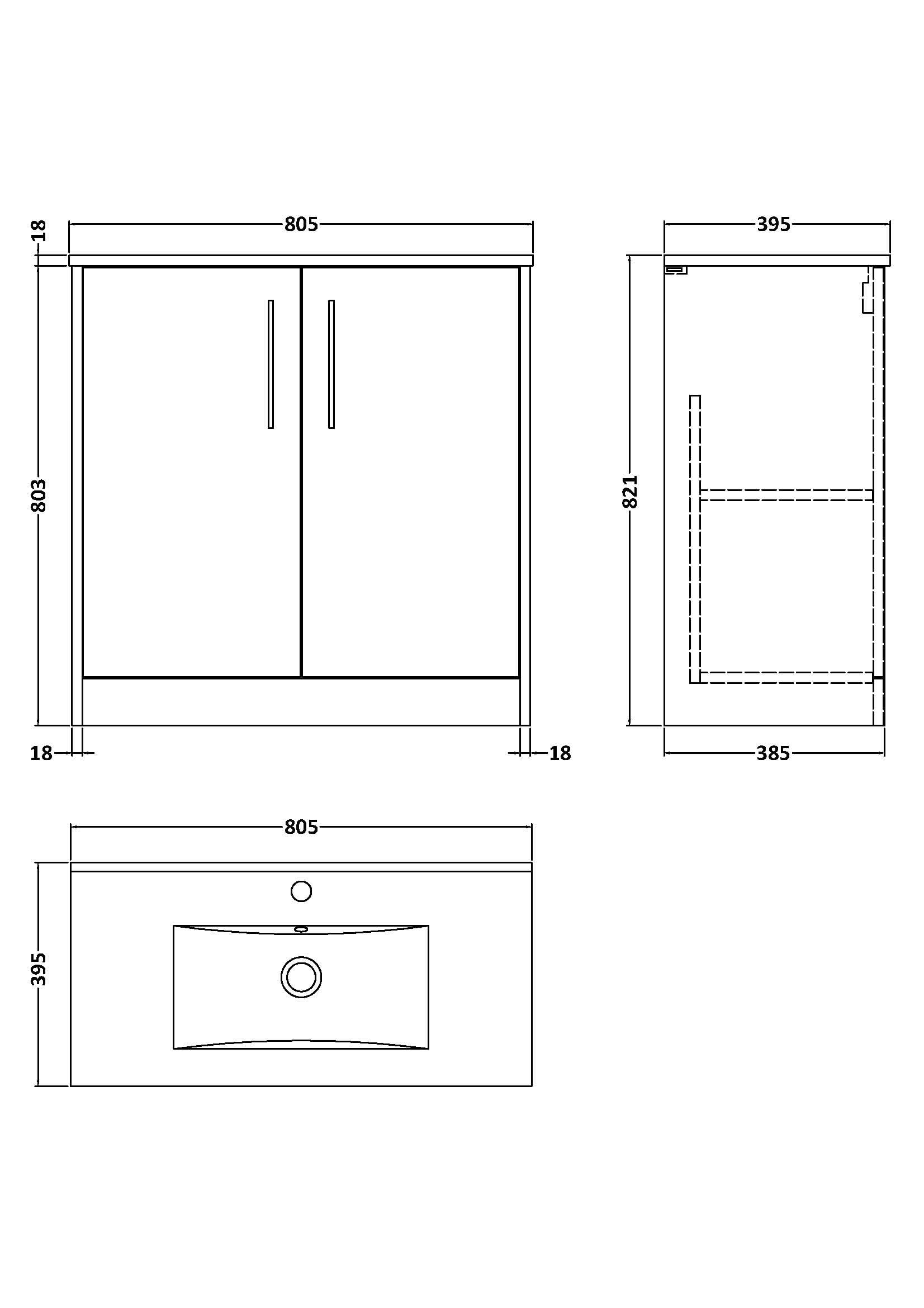 Hudson Reed Juno Floor Standing 2-Door Vanity & Minimalist 1 Tap Hole Basin, Timeless Sink Vanity Unit, Coastal Grey, 800mm