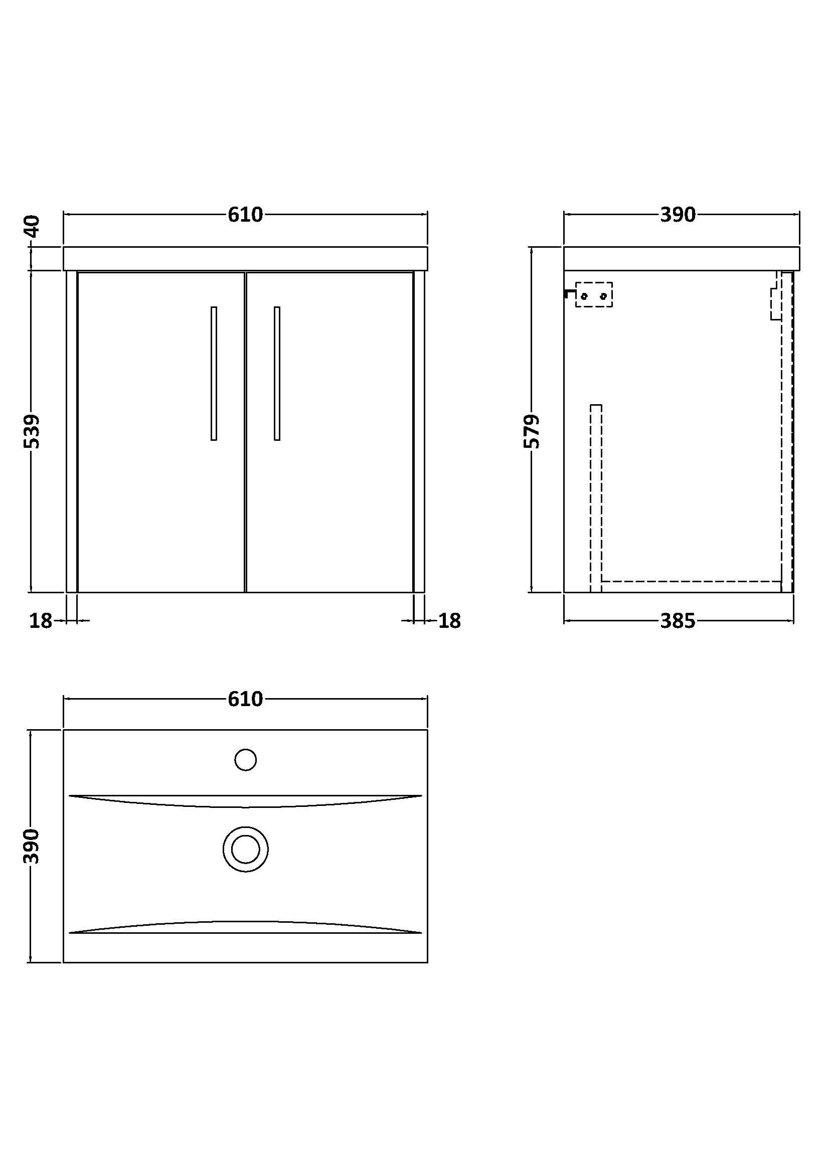 Hudson Reed Juno Wall Hung 2-Door Vanity and Mid-Edge 1 Tap Hole Basin, Timeless Sink Vanity Unit, Coastal Grey, 600mm