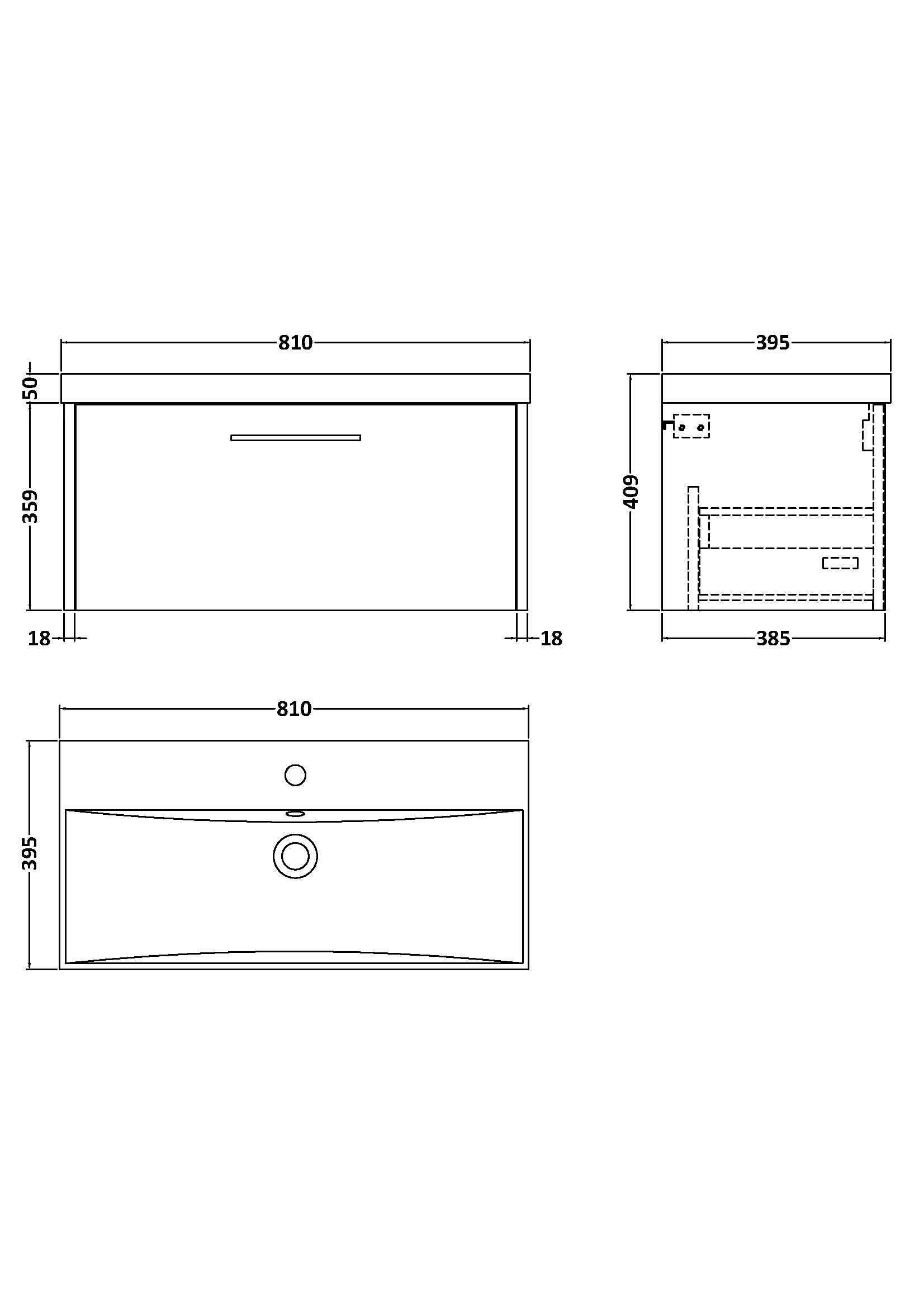 Hudson Reed Juno Wall Hung 1-Drawer Vanity and Thin-Edge 1 Tap Hole Basin, Timeless Sink Vanity Unit, Coastal Grey, 800mm