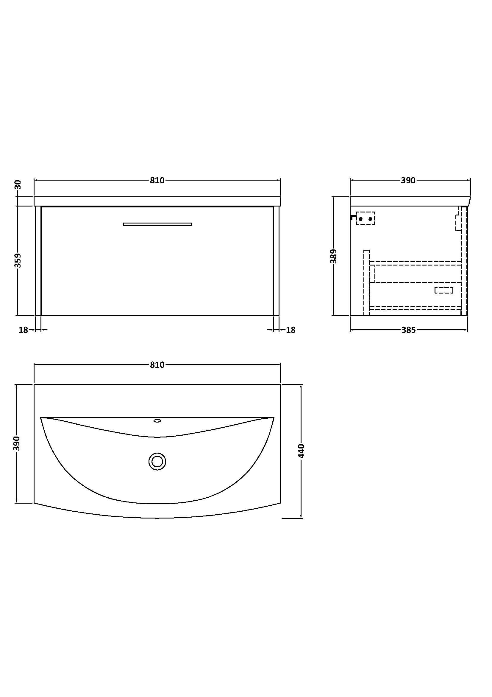 Hudson Reed Juno Wall Hung 1-Drawer Vanity and Curved 1 Tap Hole Basin, Timeless Sink Vanity Unit, Coastal Grey, 800mm