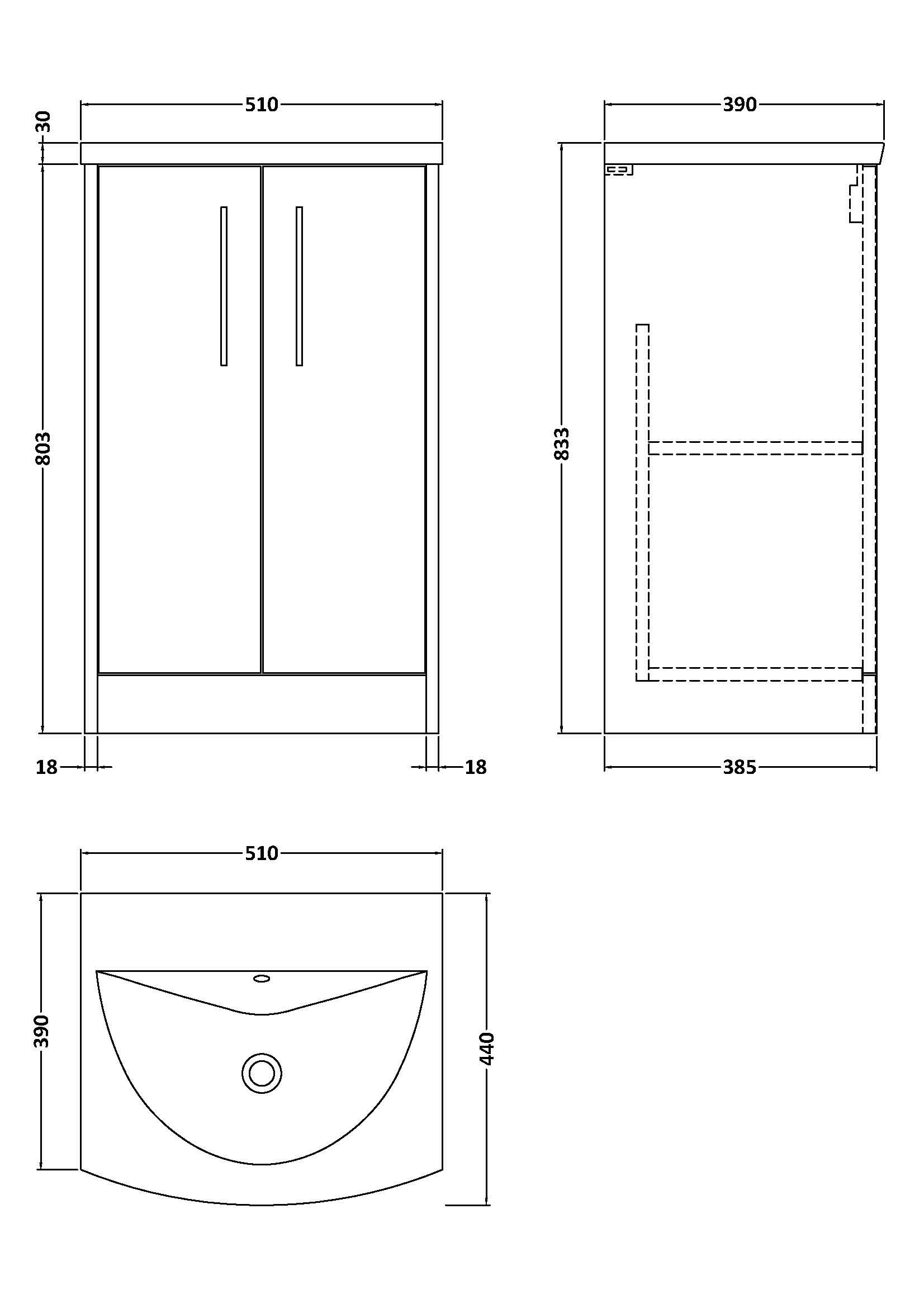 Hudson Reed Juno Floor Standing 2-Door Vanity & Curved 1 Tap Hole Basin, Refined Sink Vanity Unit, Metallic Slate, 500mm
