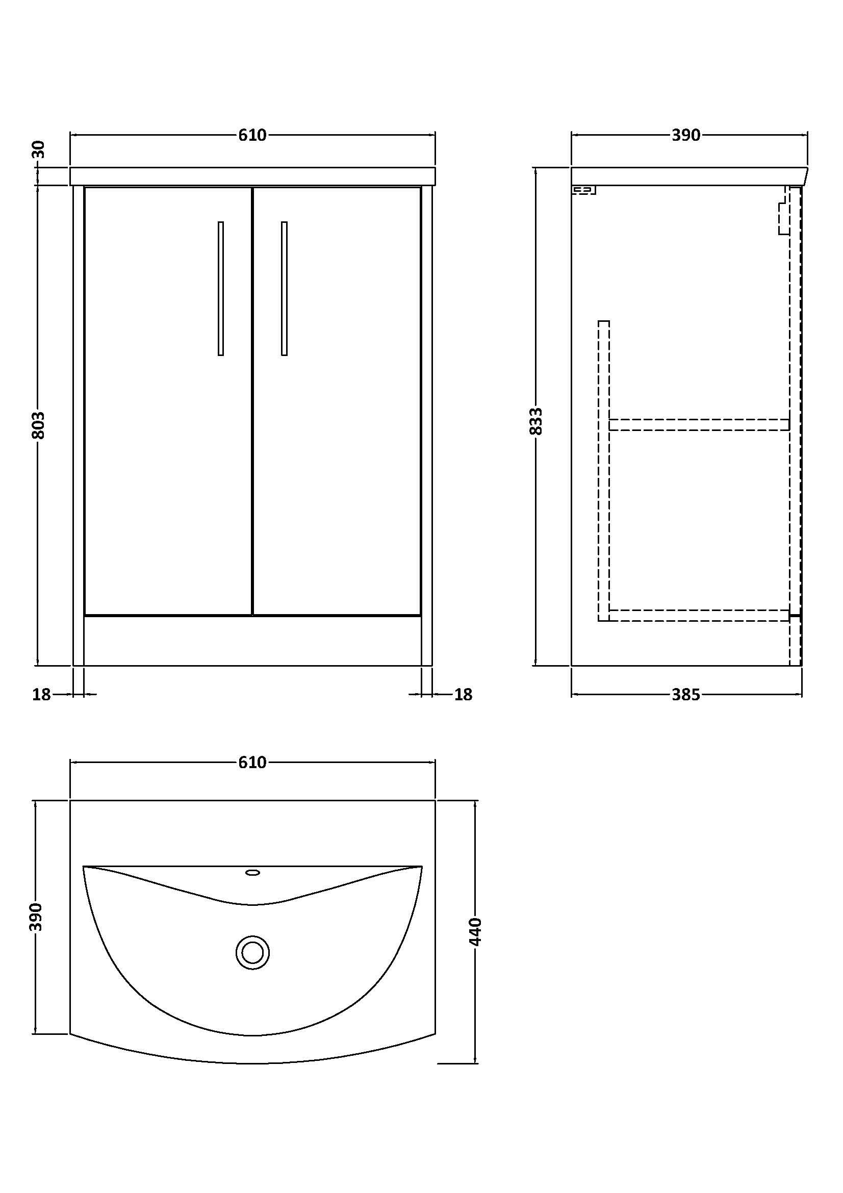 Hudson Reed Juno Floor Standing 2-Door Vanity & Curved 1 Tap Hole Basin, Refined Sink Vanity Unit, Metallic Slate, 600mm