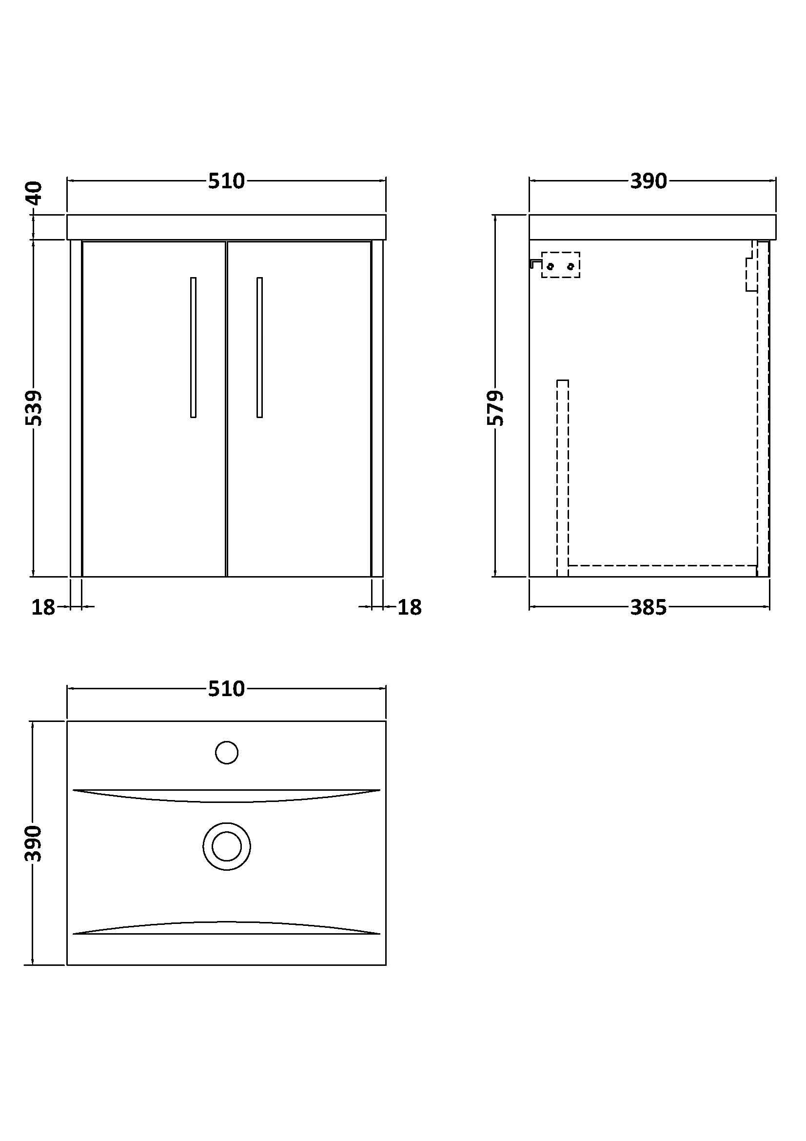Hudson Reed Juno Wall Hung 2-Door Vanity & Mid-Edge 1 Tap Hole Basin, Refined Sink Vanity Unit, Metallic Slate, 500mm