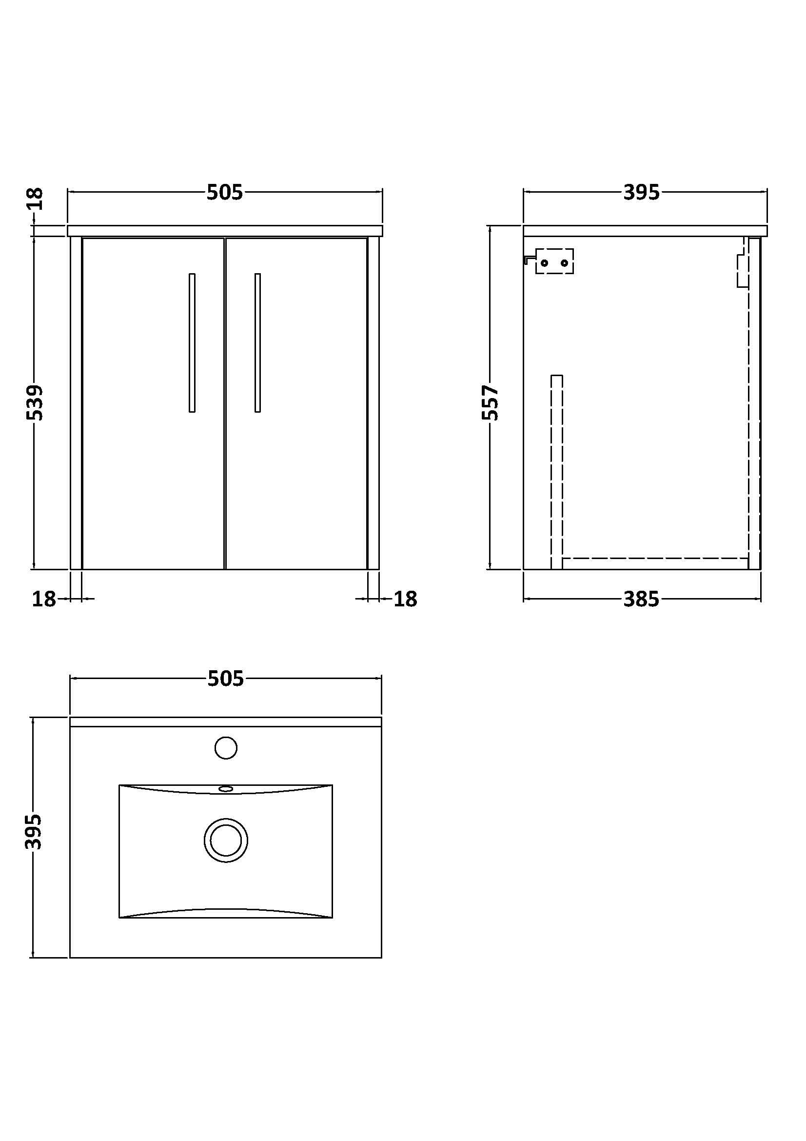 Hudson Reed Juno Wall Hung 2-Door Vanity & Minimalist 1 Tap Hole Basin, Refined Sink Vanity Unit, Metallic Slate, 500mm