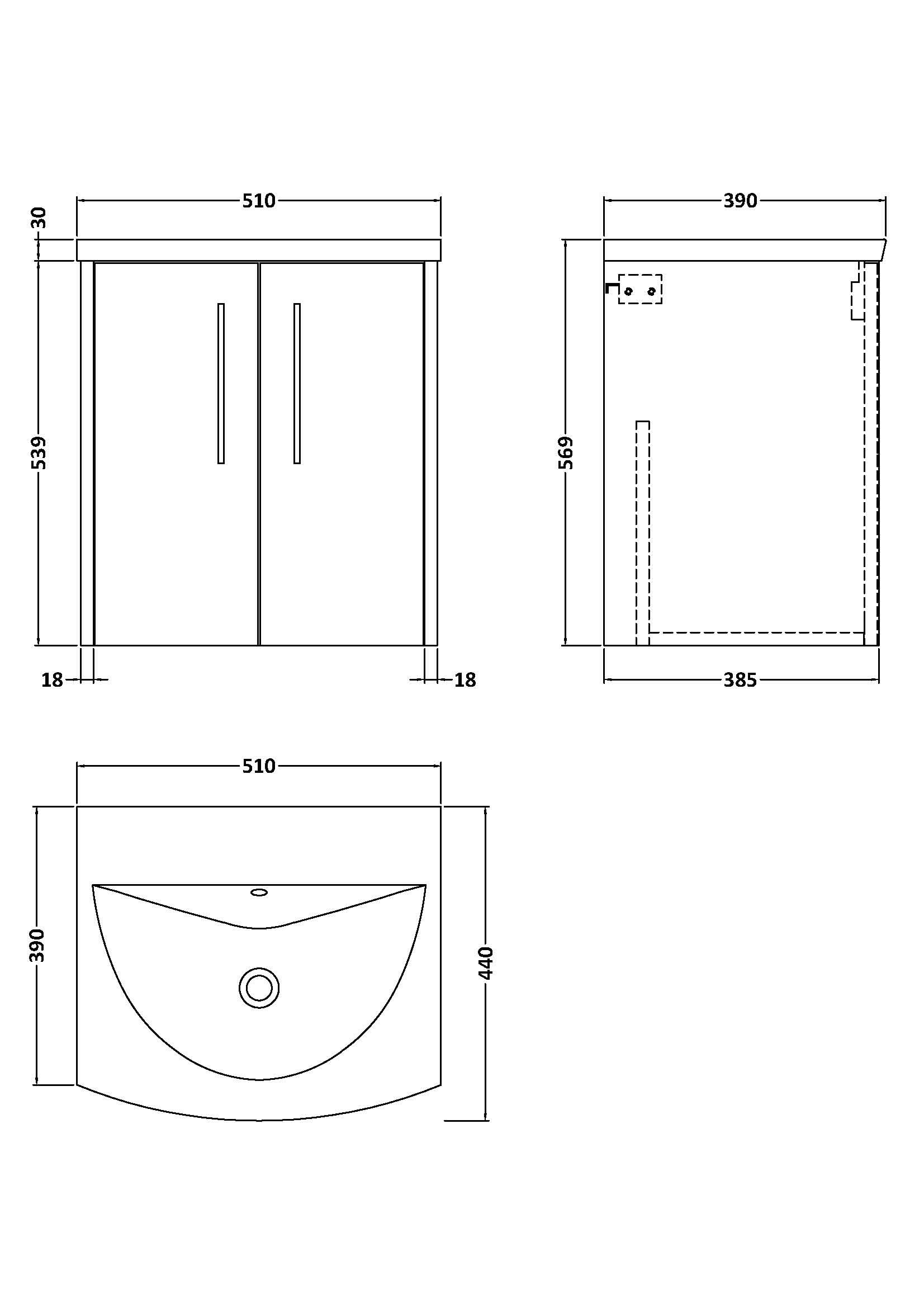 Hudson Reed Juno Wall Hung 2-Door Vanity & Curved 1 Tap Hole Basin, Refined Sink Vanity Unit, Metallic Slate, 500mm