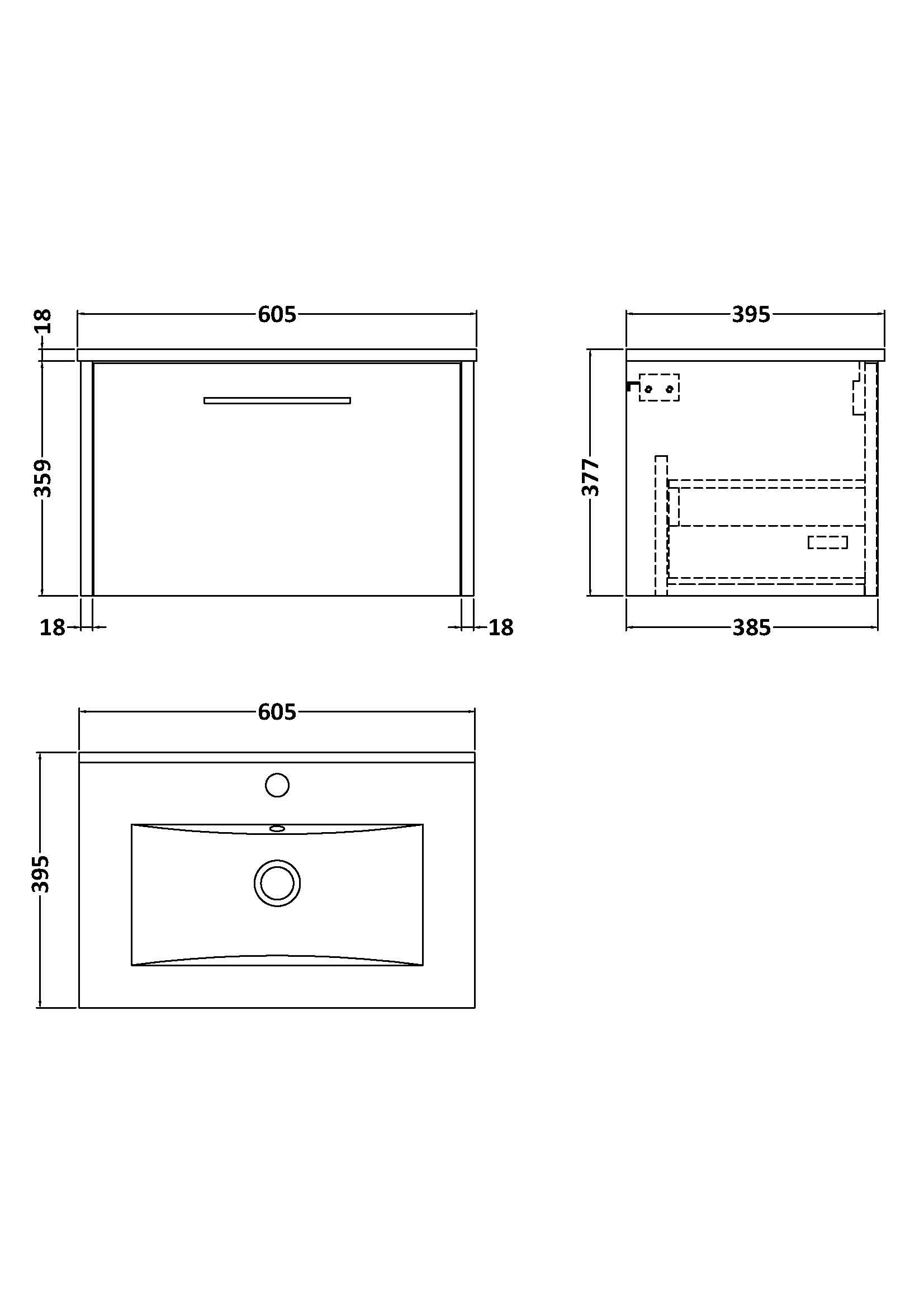 Hudson Reed Juno Wall Hung 1-Drawer Vanity and Minimalist 1 Tap Hole Basin, Refined Sink Vanity Unit, Metallic Slate, 600mm