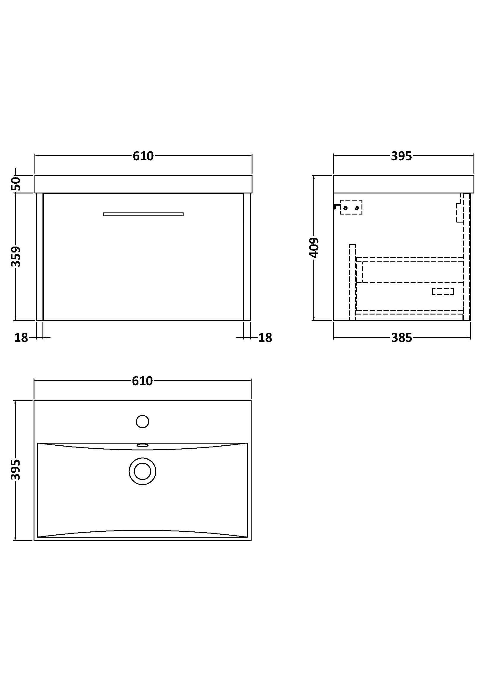 Hudson Reed Juno Wall Hung 1-Drawer Vanity and Thin-Edge 1 Tap Hole Basin, Refined Sink Vanity Unit, Metallic Slate, 600mm