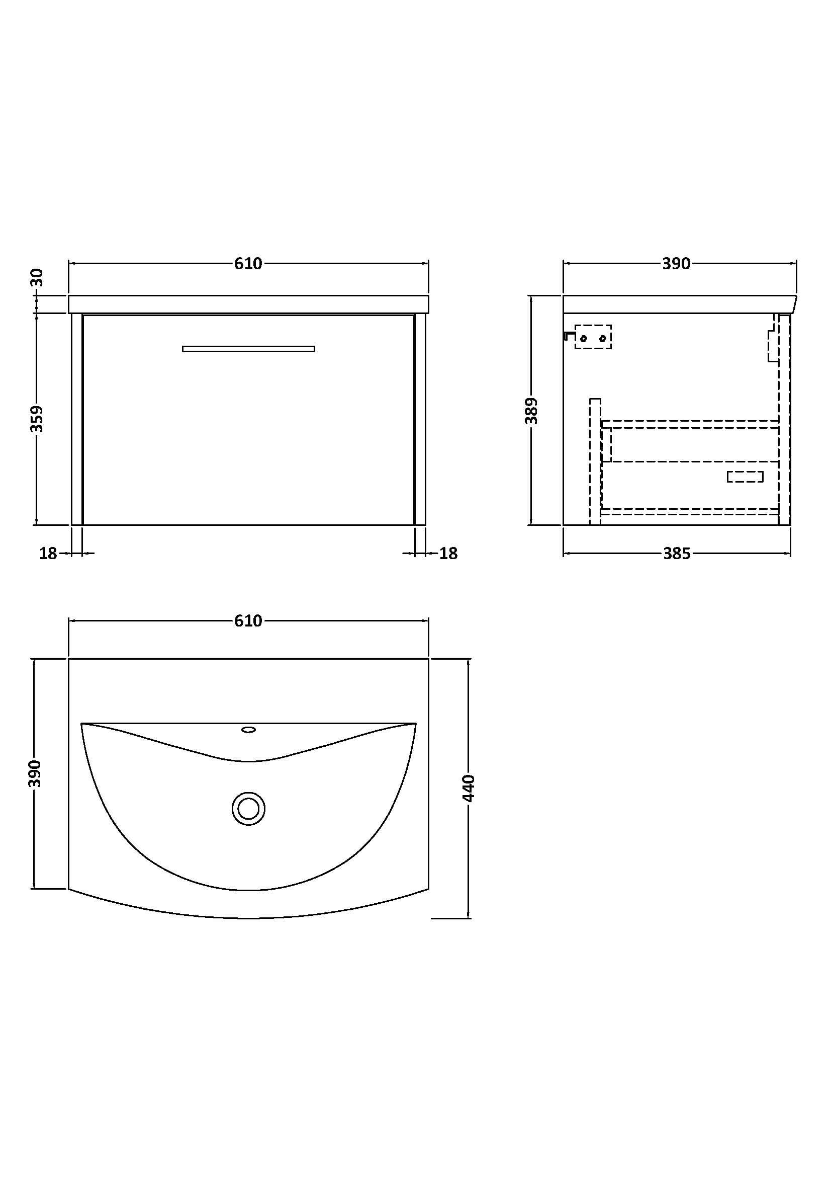 Hudson Reed Juno Wall Hung 1-Drawer Vanity and Curved 1 Tap Hole Basin, Refined Sink Vanity Unit, Metallic Slate, 600mm