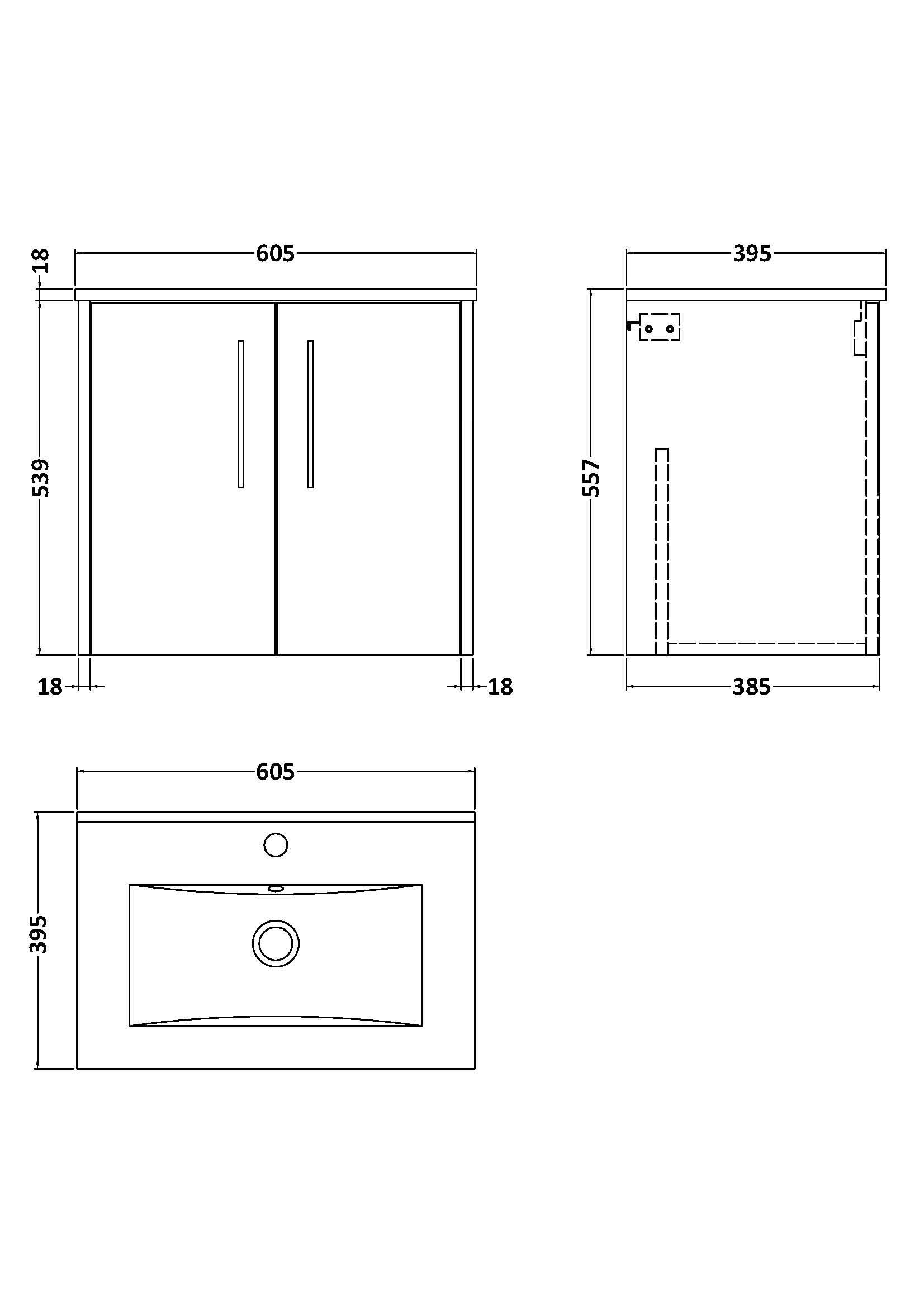Hudson Reed Juno Wall Hung 2-Door Vanity & Minimalist 1 Tap Hole Basin, Refined Sink Vanity Unit, Metallic Slate, 600mm