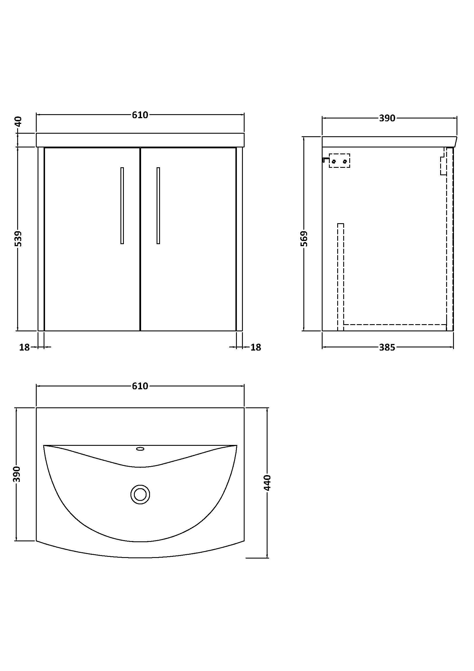 Hudson Reed Juno Wall Hung 2-Door Vanity & Curved 1 Tap Hole Basin, Refined Sink Vanity Unit, Metallic Slate, 600mm