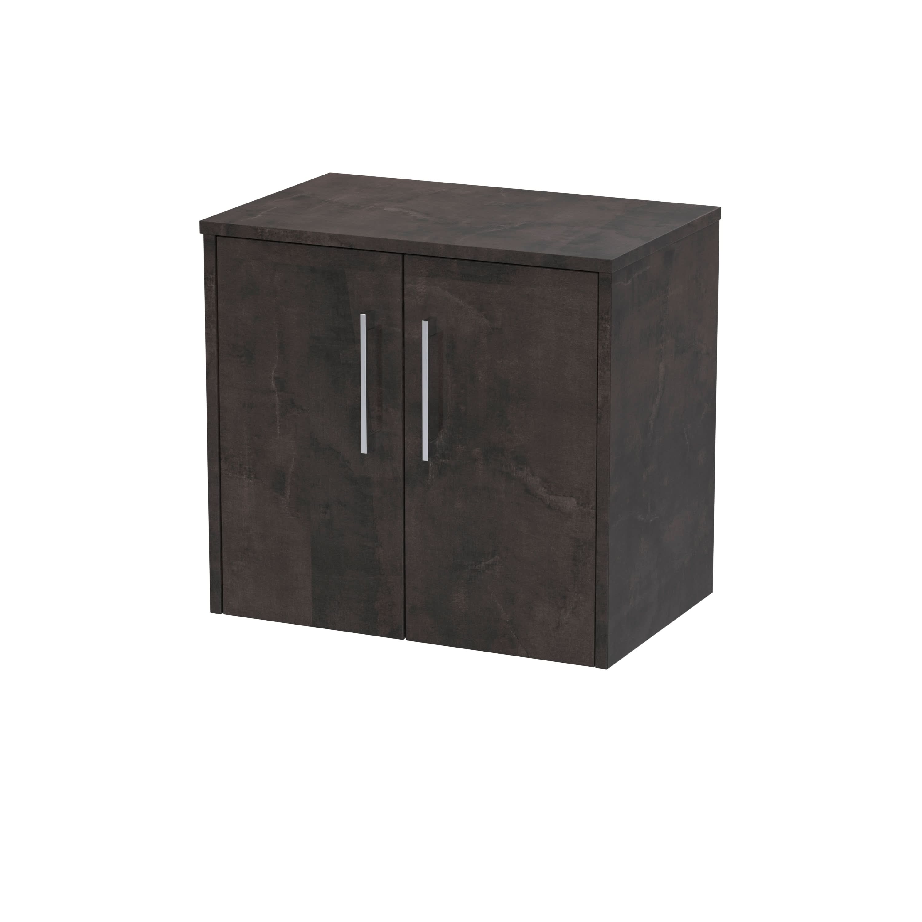 Hudson Reed Juno Wall Hung 2-Door Vanity Unit & Metallic Slate Worktop, Countertop Basin Unit in Metallic Slate, 600mm