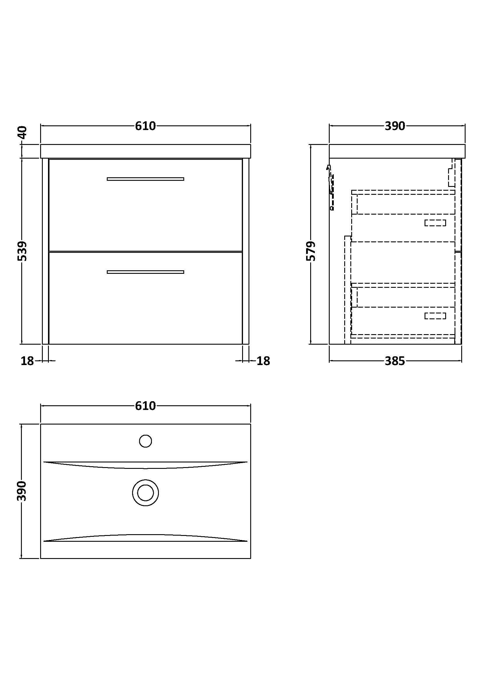 Hudson Reed Juno Wall Hung 2-Drawer Vanity and Mid-Edge 1 Tap Hole Basin, Refined Sink Vanity Unit, Metallic Slate, 600mm