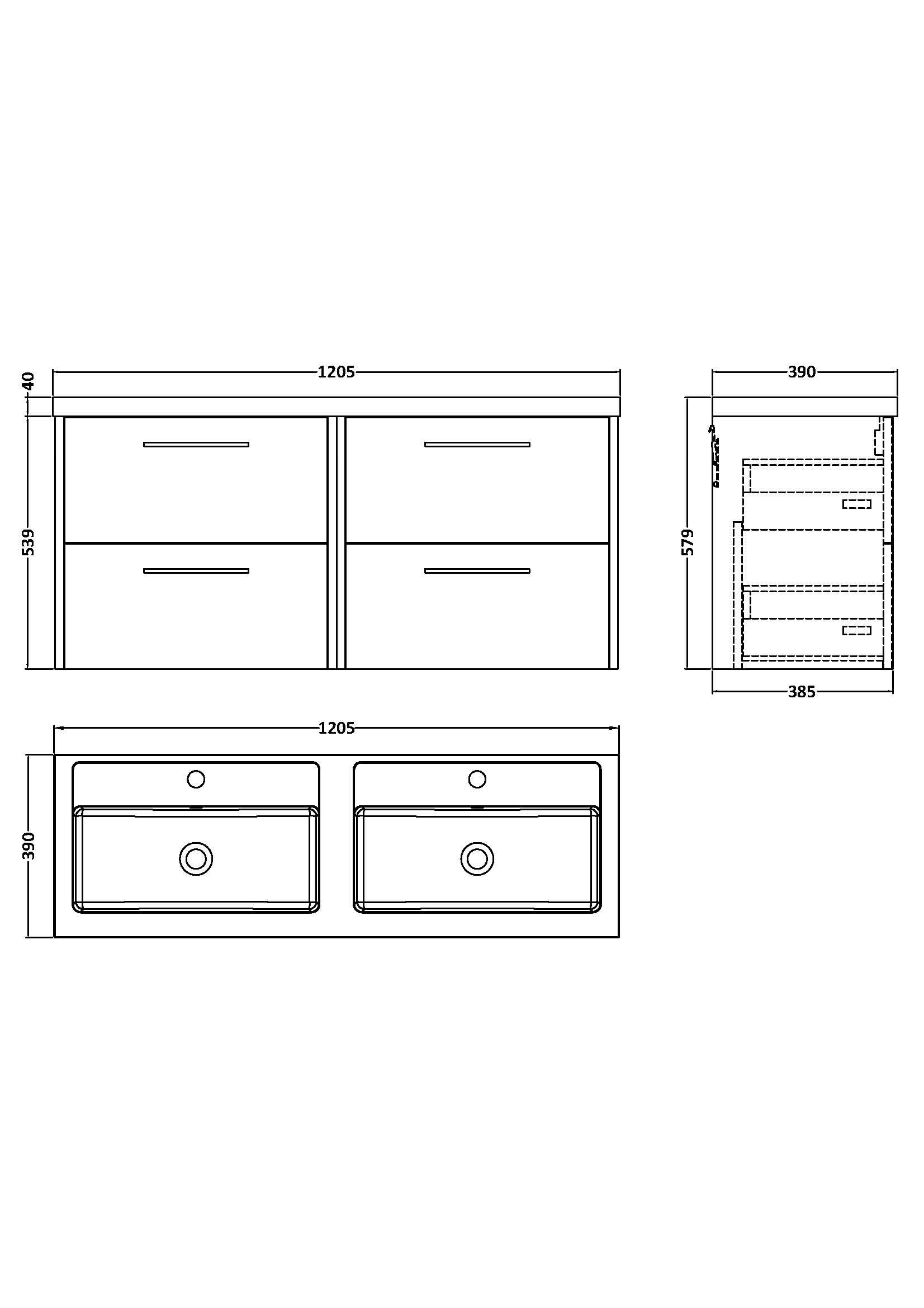 Hudson Reed Fluted Wall Hung 4-Drawer Vanity and Double Polymarble Basin, Contemporary Sink Vanity Unit, Metallic Slate, 1200mm
