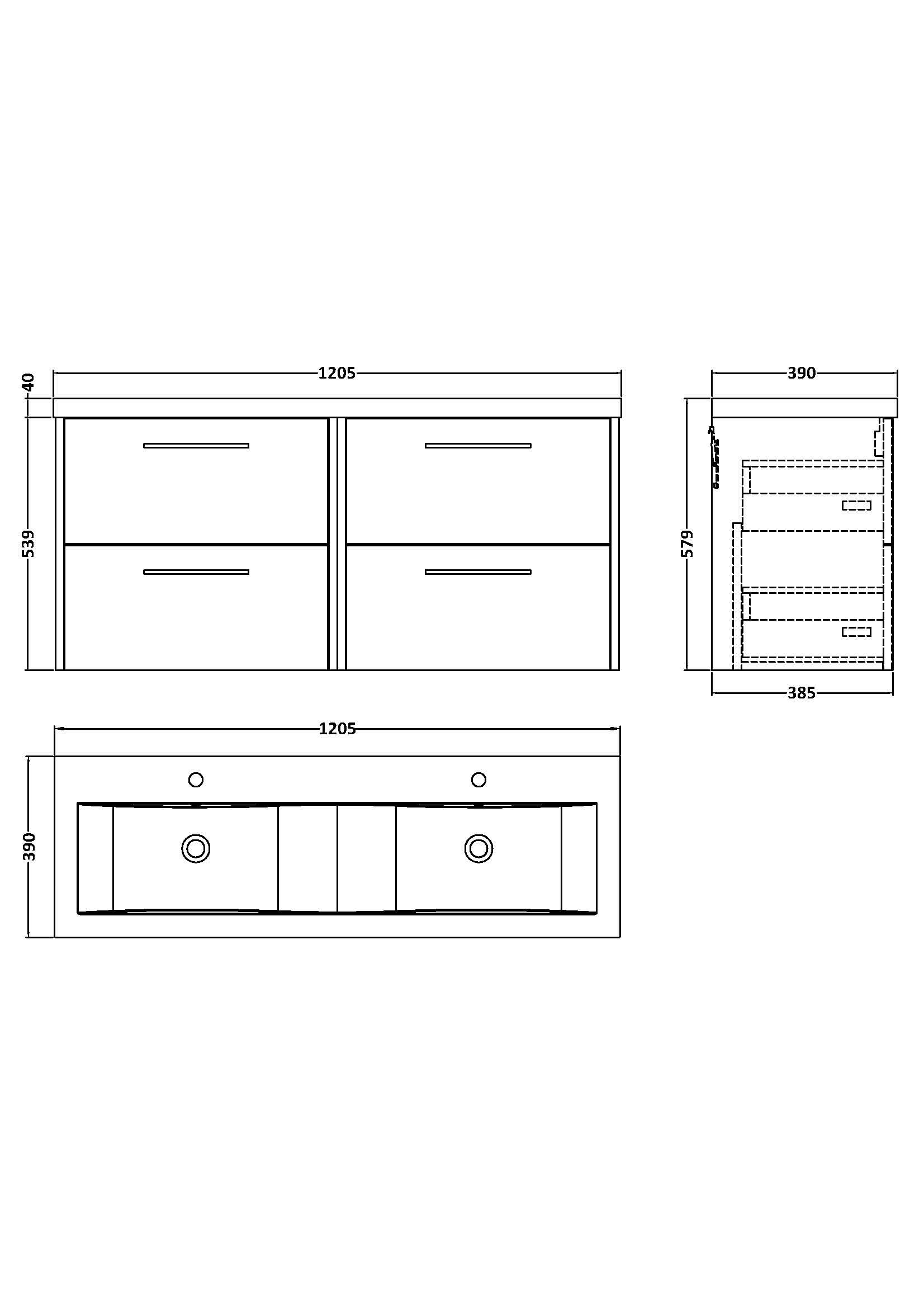 Hudson Reed Fluted Wall Hung 4-Drawer Vanity and Double Vitreous China Basin, Contemporary Sink Vanity Unit, Metallic Slate, 1200mm