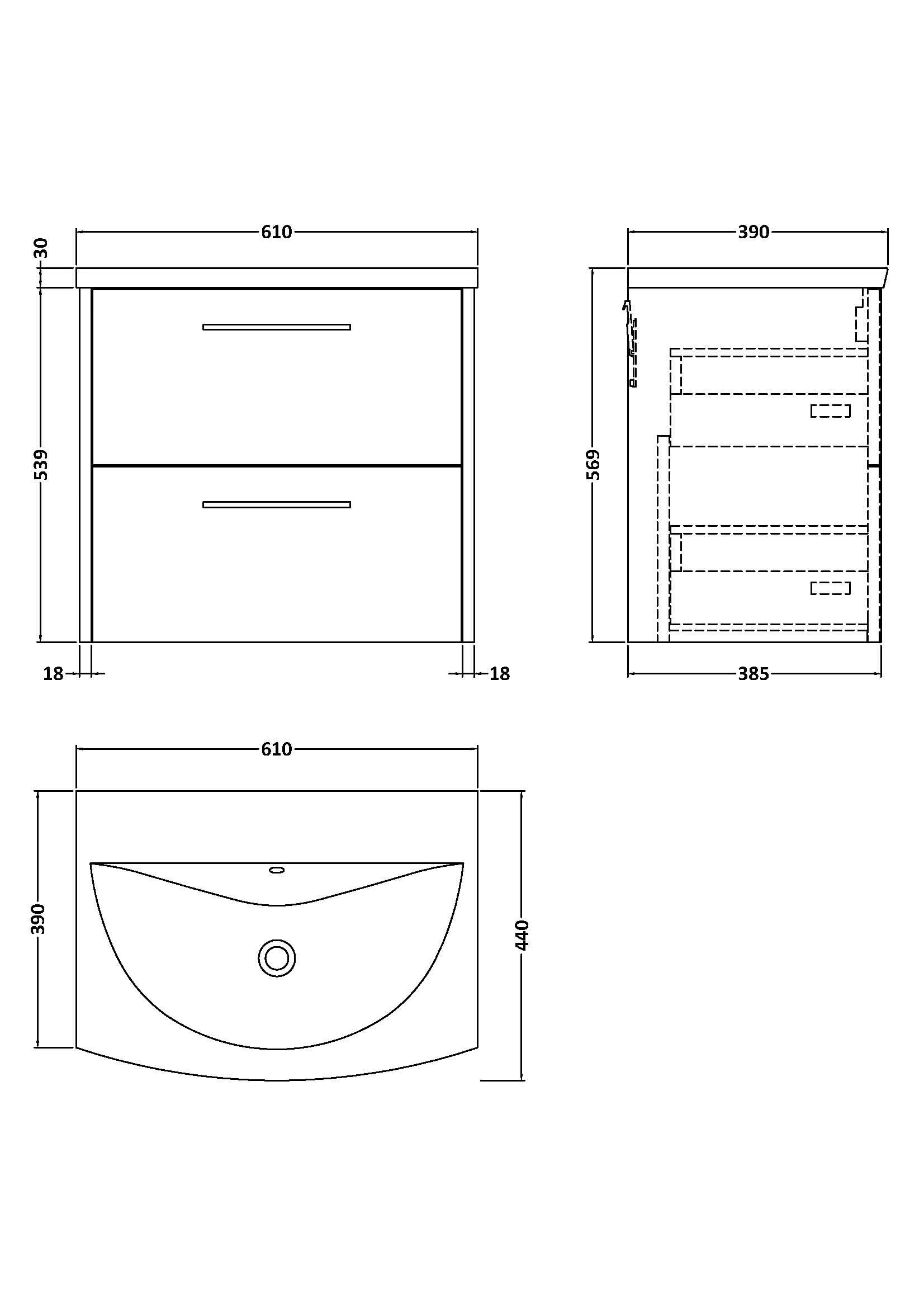 Hudson Reed Juno Wall Hung 2-Drawer Vanity and Curved 1 Tap Hole Basin, Refined Sink Vanity Unit, Metallic Slate, 600mm
