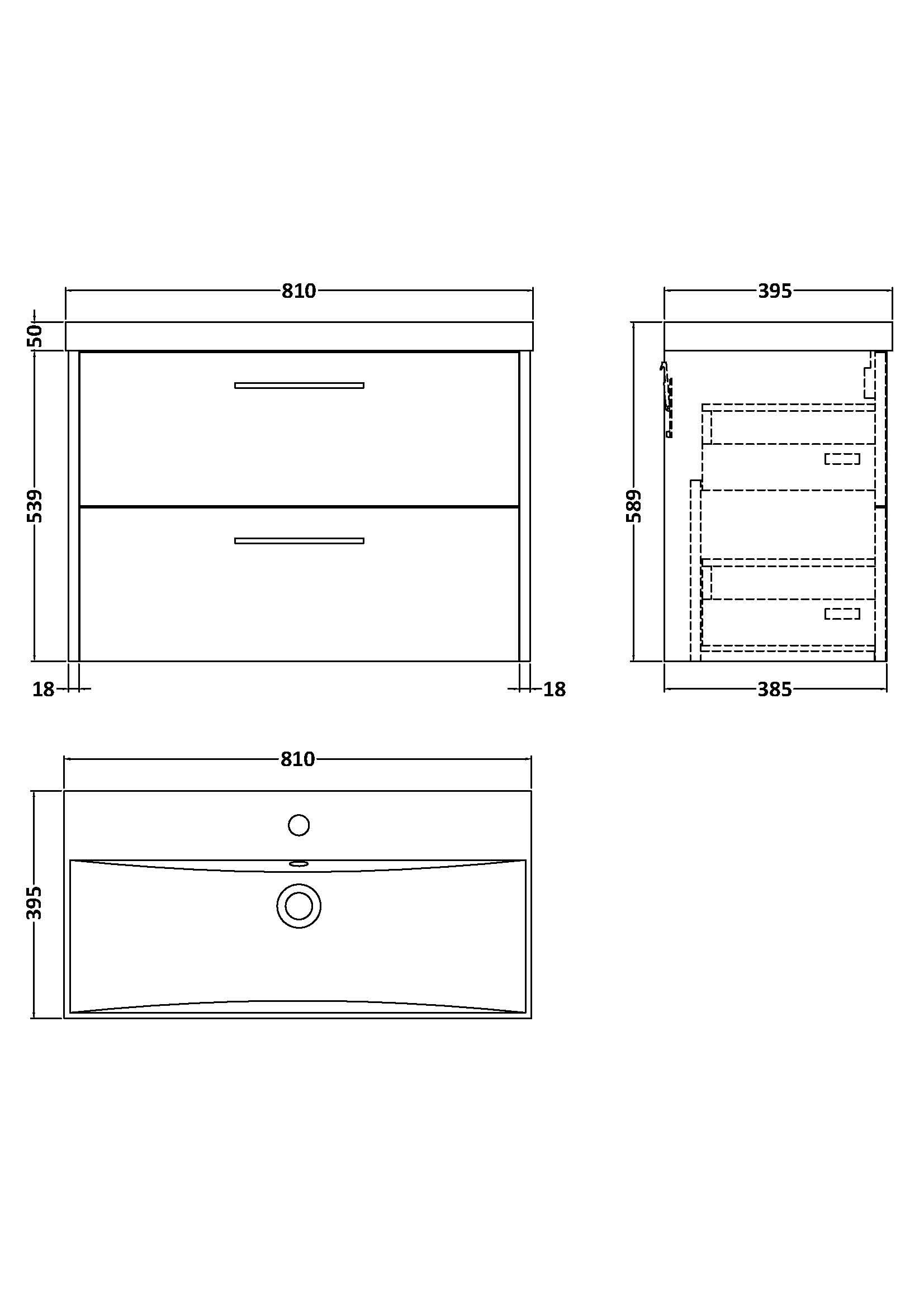 Hudson Reed Juno Wall Hung 2-Drawer Vanity and Thin-Edge 1 Tap Hole Basin, Refined Sink Vanity Unit, Metallic Slate, 800mm