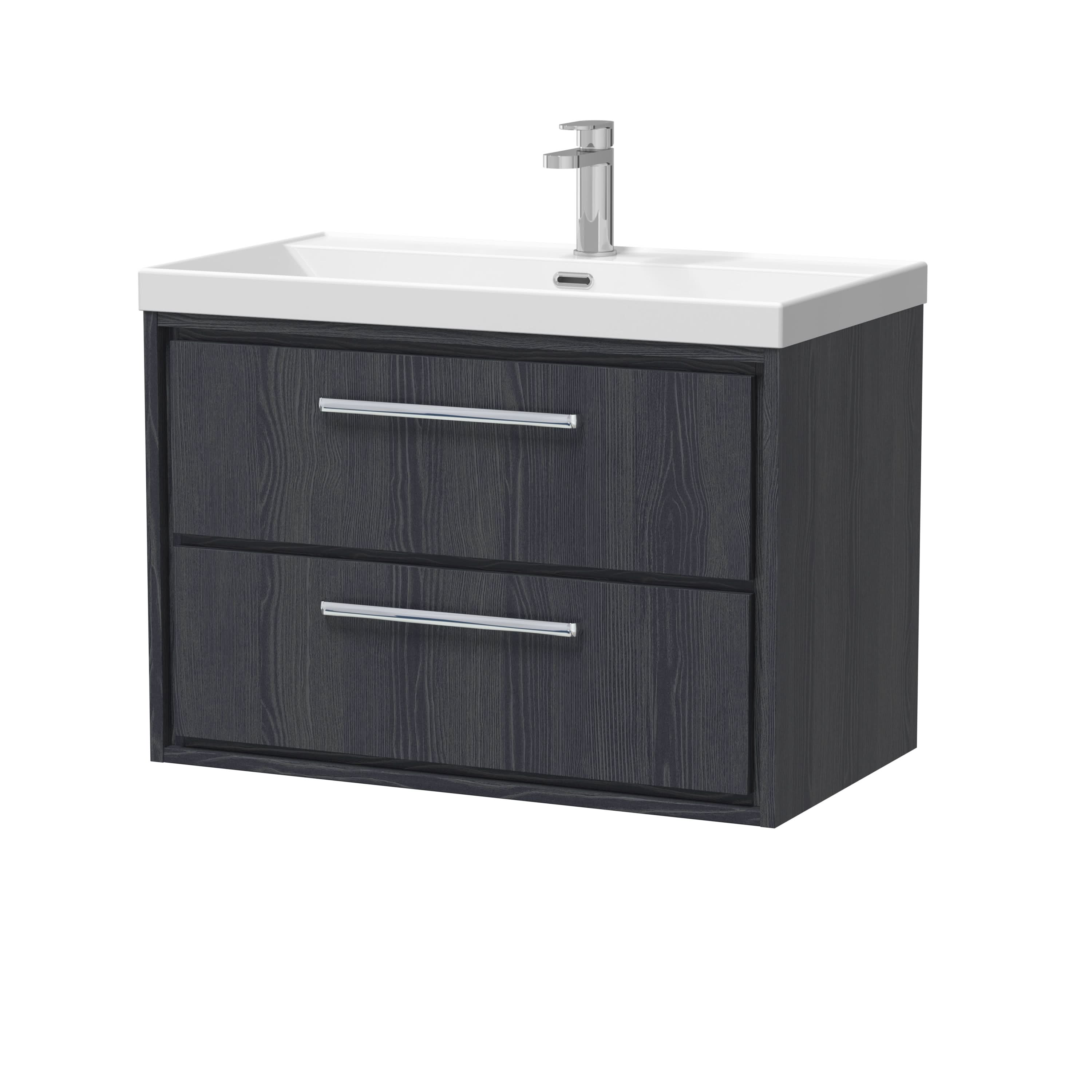 Hudson Reed Lille Wall Hung Vanity Unit with 1 Tap Hole Basin, Durable Bathroom Furniture, Double Drawer Sink Vanity Unit for Compact Bathroom Storage, 800mm