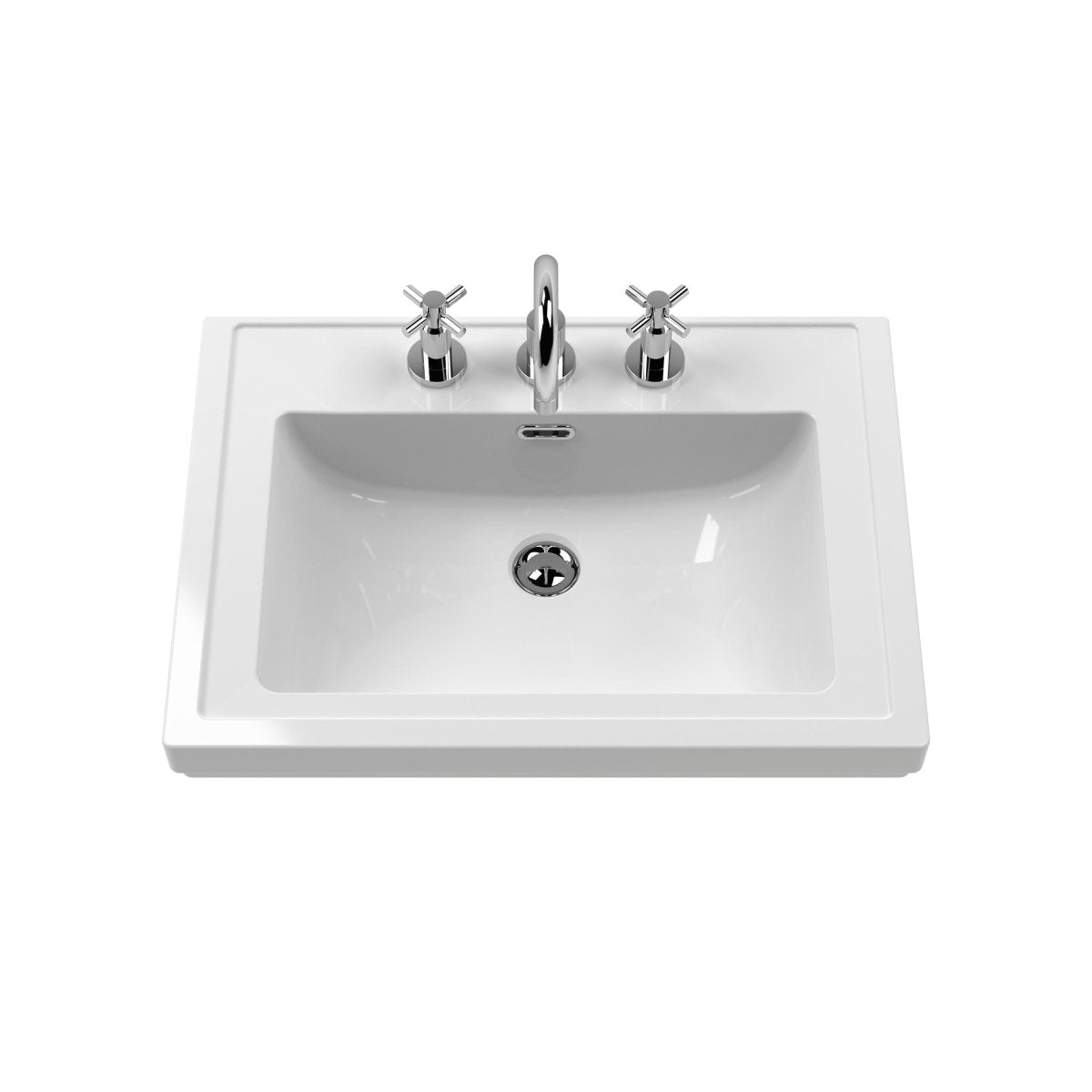 Old London Floor Standing Vanity Unit with 3 Tap Hole Fireclay Basin, Durable Traditional 2 Door Bathroom Sink Cabinet, Soft Close in Storm Grey, 600mm