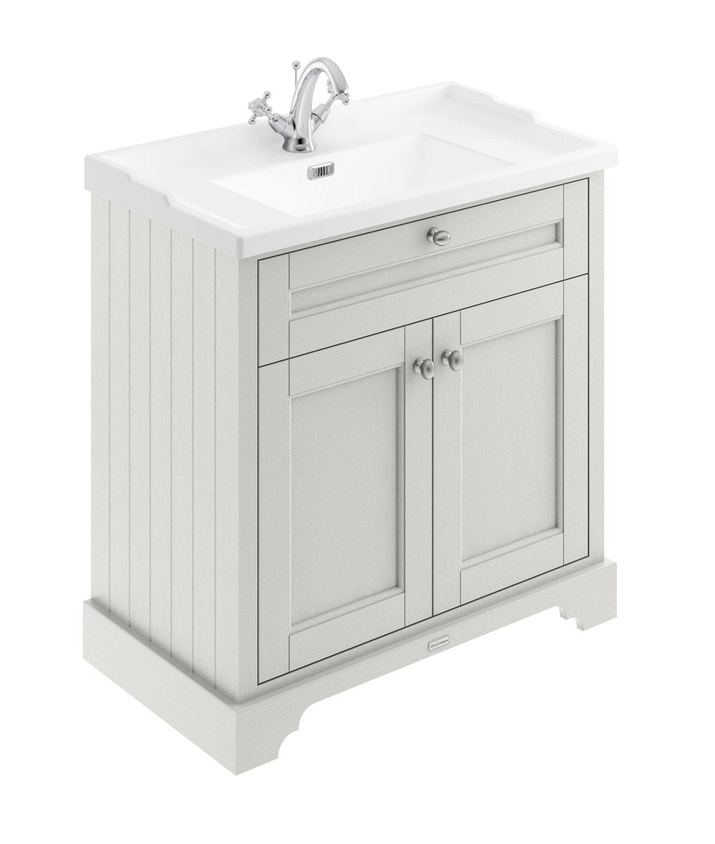 Old London Floor Standing Vanity Unit with Ceramic Basin, 2 Door Cabinet, 1 Tap Hole, Traditional Bathroom Sink Vanity Unit for Classic Spaces in Timeless Sand, 800mm