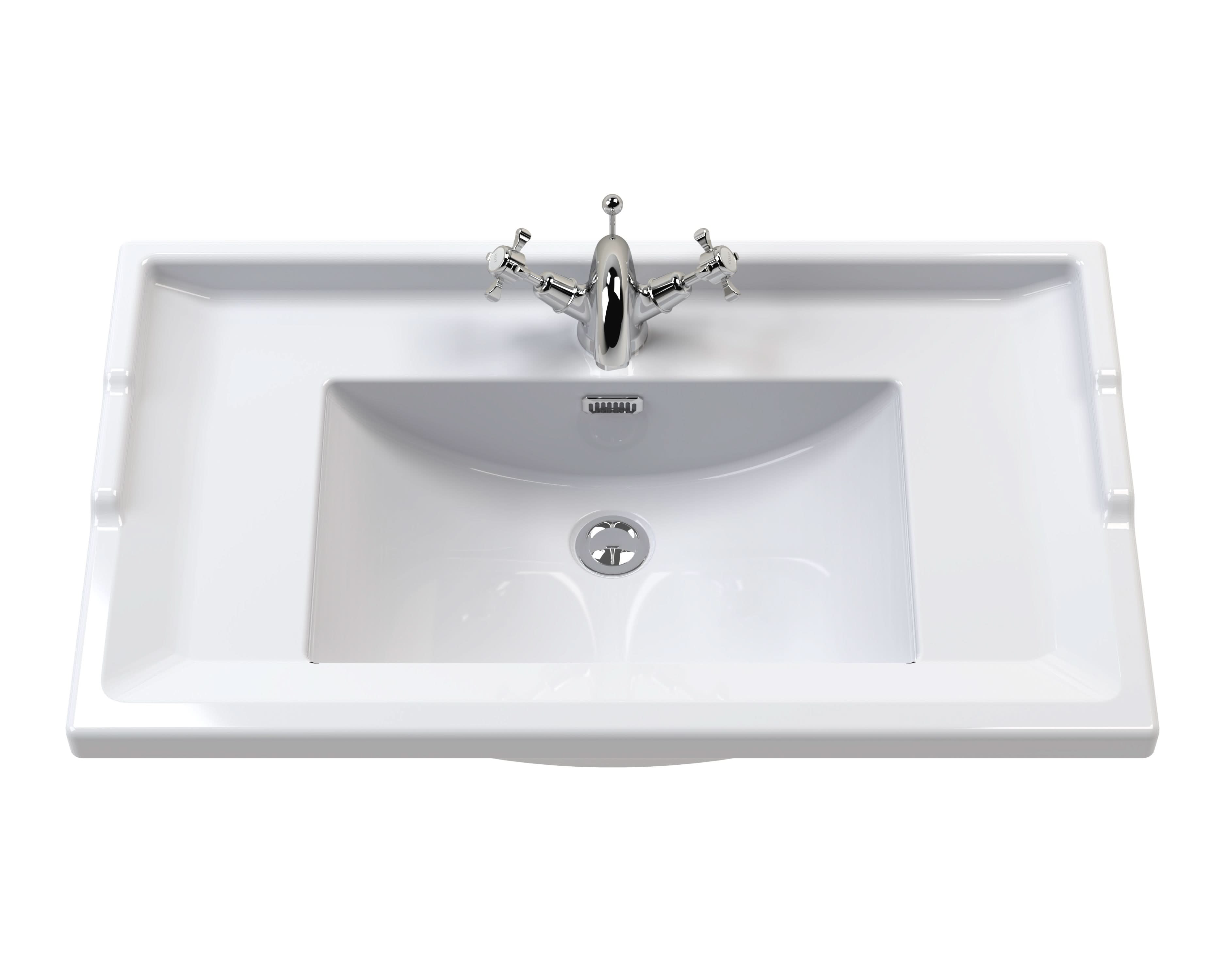 Old London Floor Standing Vanity Unit with Ceramic Basin, 2 Door Cabinet, 1 Tap Hole, Traditional Bathroom Sink Vanity Unit for Classic Spaces in Timeless Sand, 800mm