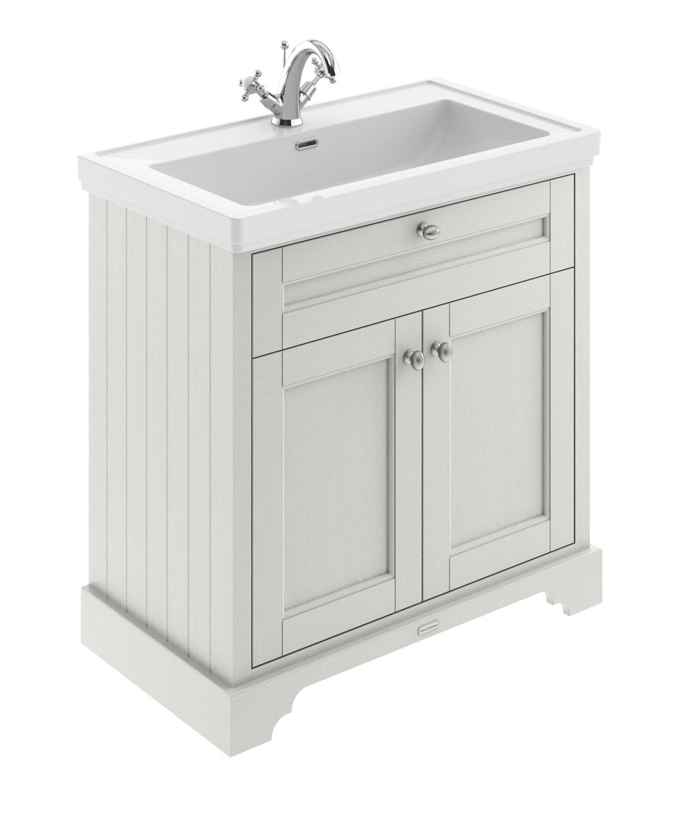 Old London Floor Standing 2 Door Vanity Unit with 1 Tap Hole Fireclay Basin, Traditional Sink Vanity Unit for Bathroom in Timeless Sand Finish, 800mm