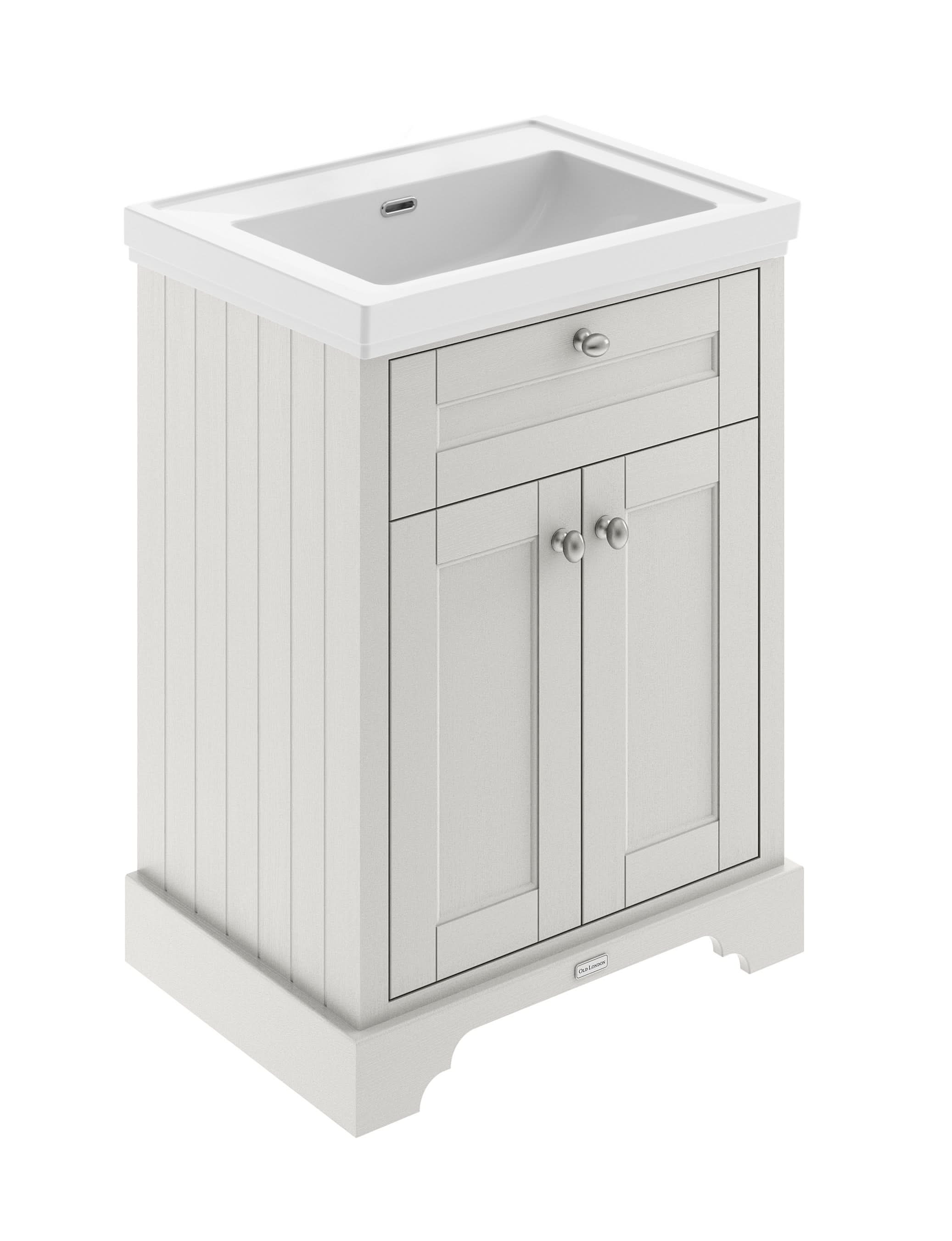 Old London Floor Standing Vanity Unit with Fireclay Basin, Durable Bathroom Furniture, Traditional Sink Vanity Unit for Bathroom, Soft Close in Timeless Sand, 600mm