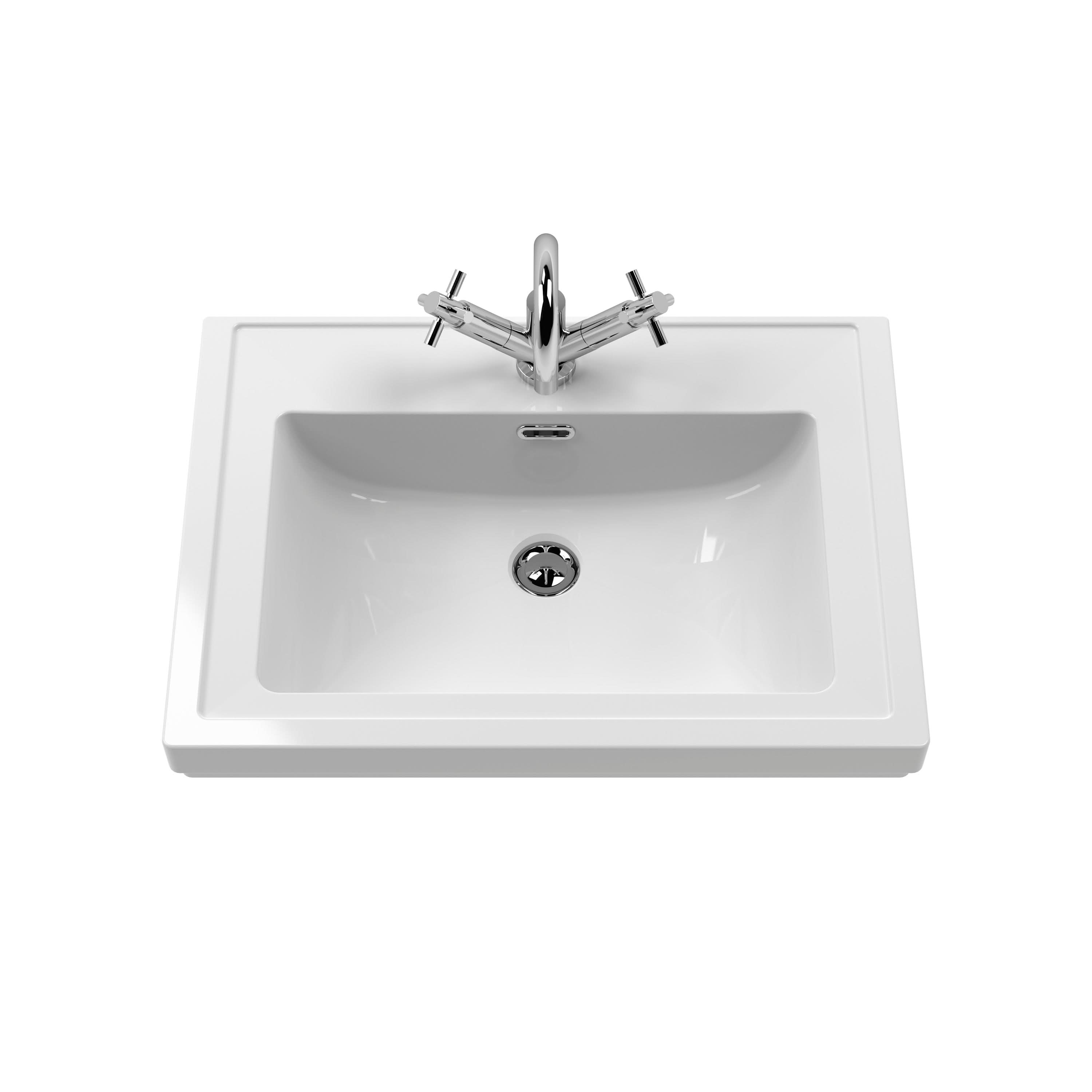 Old London Floor Standing Vanity Unit with Classic Basin, Traditional 2 Door Sink Vanity Unit with Basin, Durable Bathroom Vanity Units in Hunter Green, 600mm