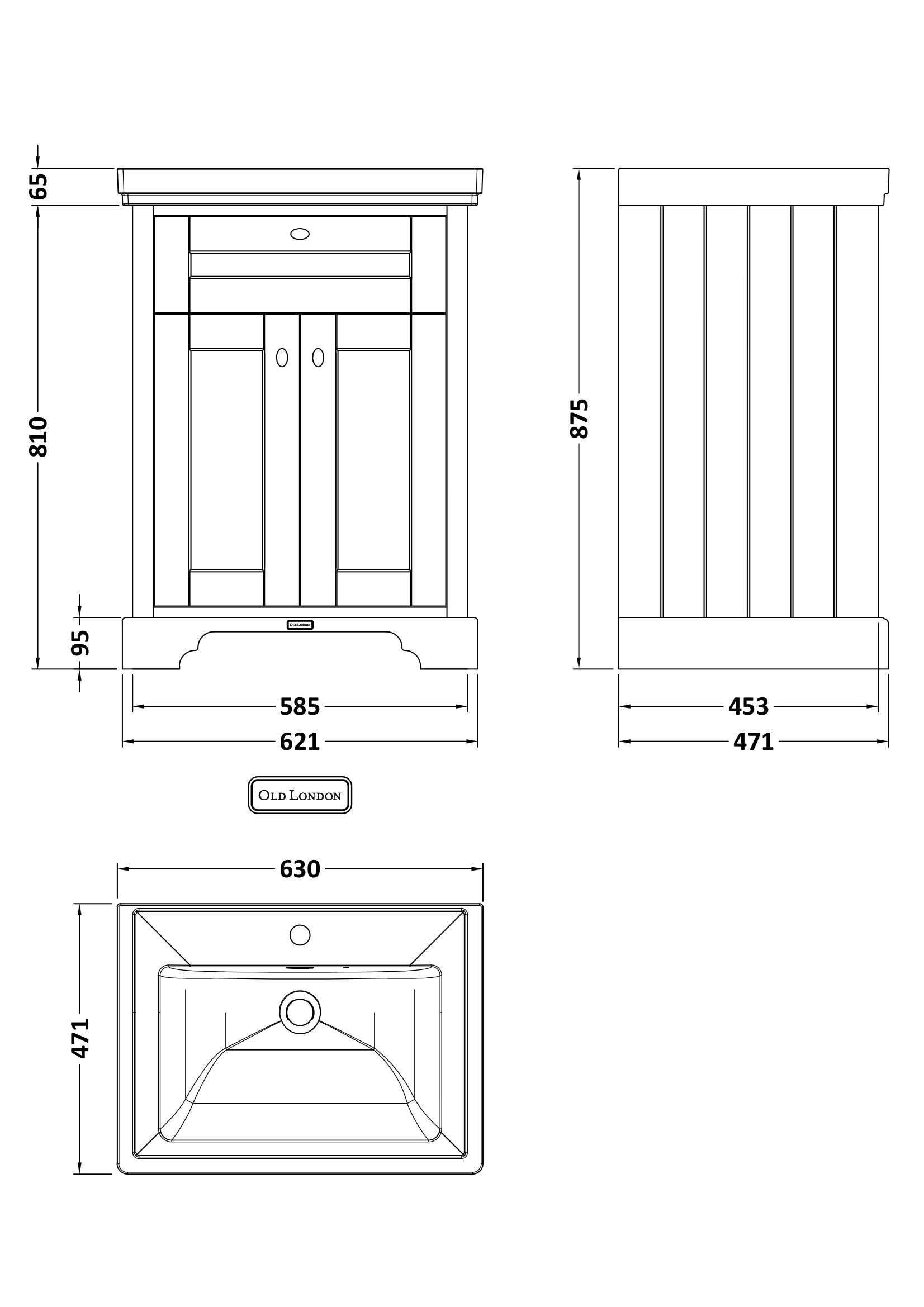 Old London Floor Standing Vanity Unit with Classic Basin, Traditional 2 Door Sink Vanity Unit with Basin, Durable Bathroom Vanity Units in Hunter Green, 600mm