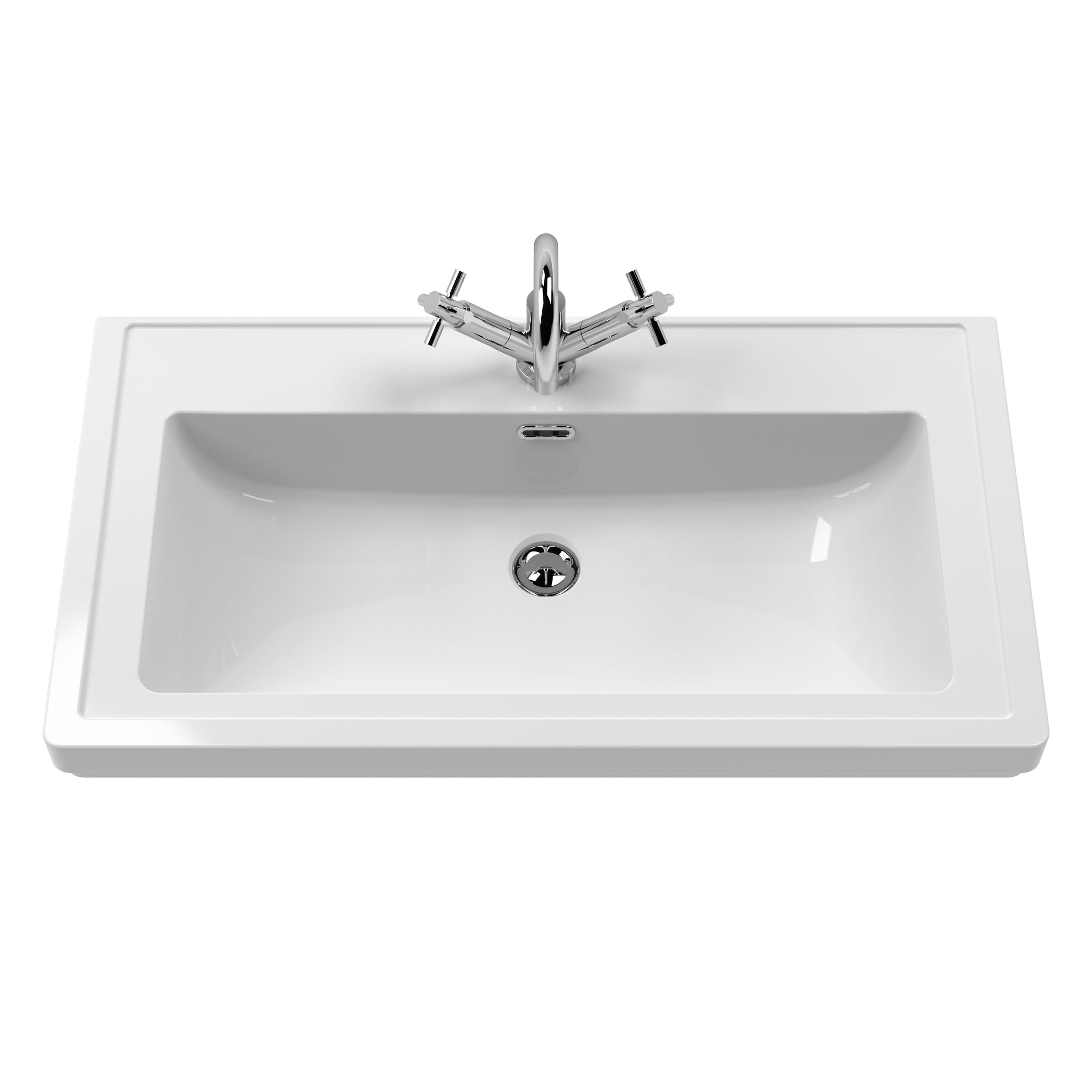 Old London Floor Standing Vanity Unit with Classic 1TH Fireclay Basin, Traditional Bathroom Vanity Unit with Basin & Soft Close Doors in Hunter Green, 800mm