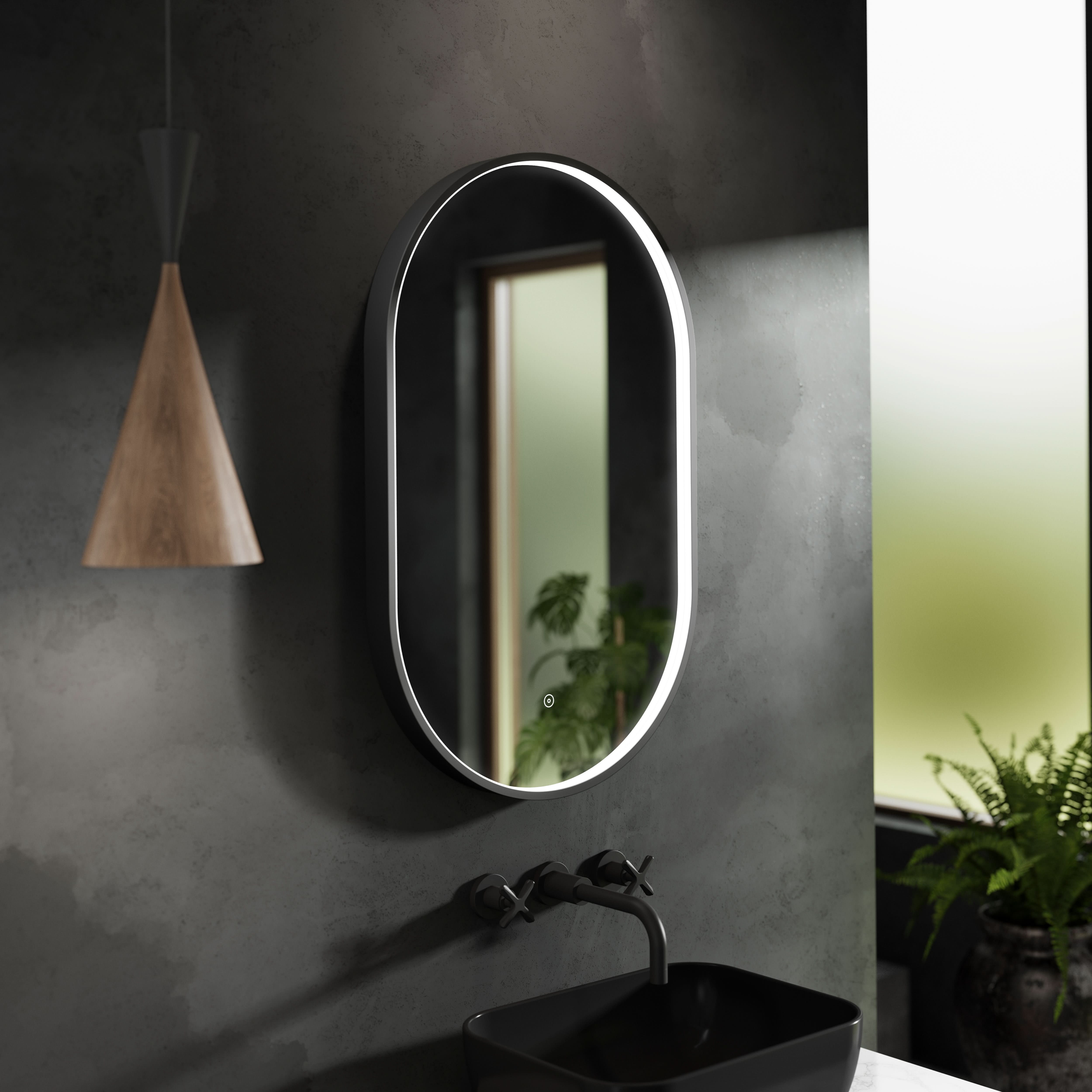 Hudson Reed Columba Framed LED Bathroom Mirror with Touch Sensor, Demister Pad & Illuminated Wall Mirror with Mains Powered in Black Frame, 800 x 500mm