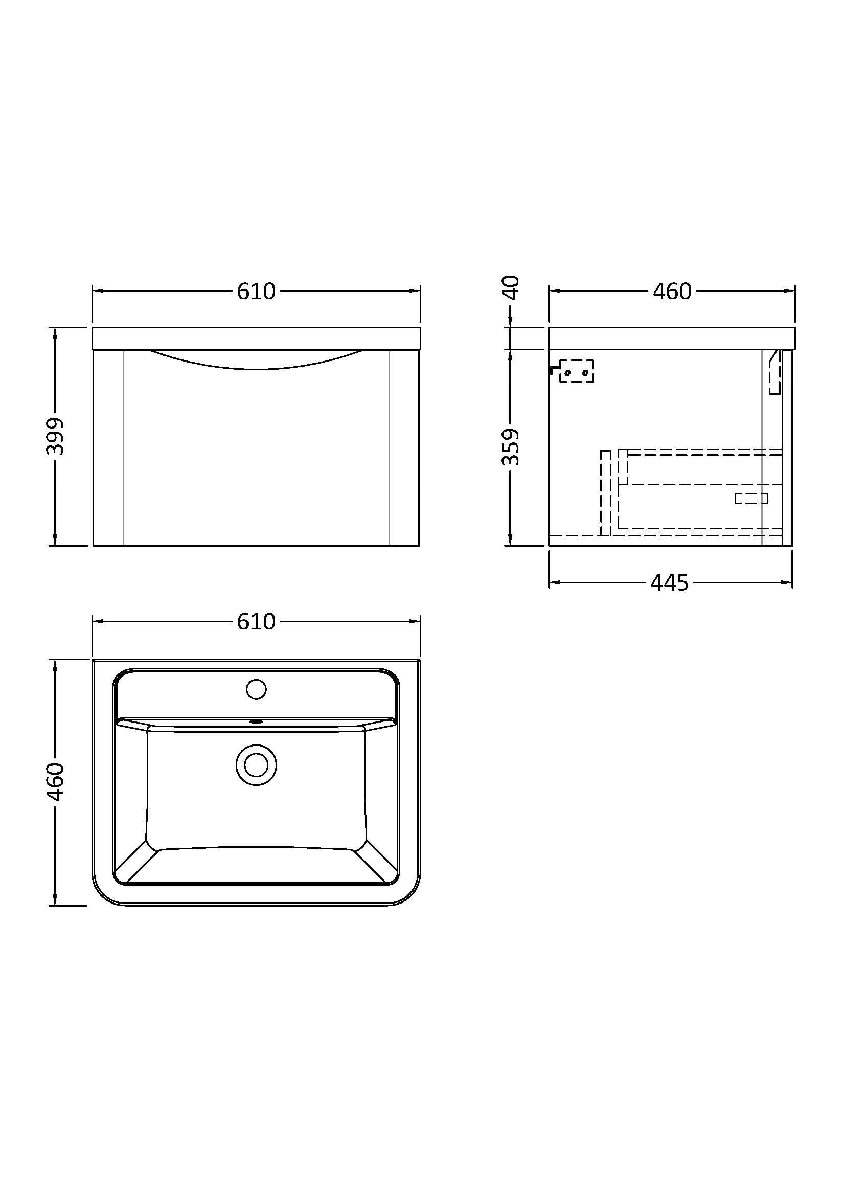 Nuie Lunar 1 Drawer Wall Hung Vanity Unit With Ceramic Basin 600mm Wide