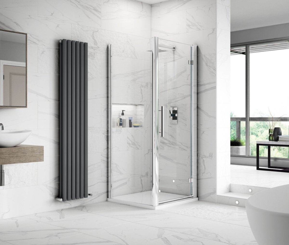 Hudson Reed Apex Side Panel, Durable Semi-Frameless Shower Screen with Toughened Glass and Reversible Design in Chrome, 800mm