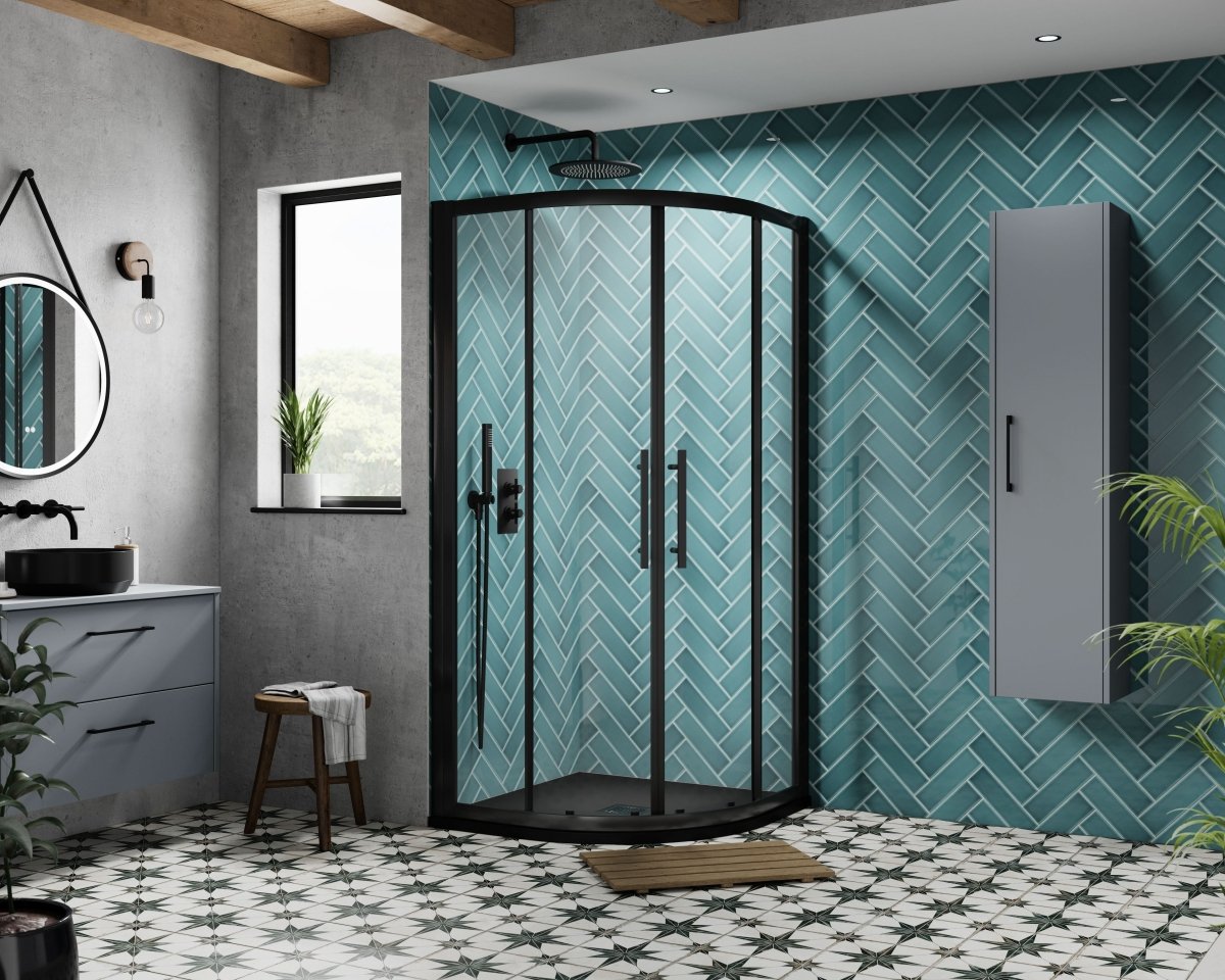 Hudson Reed Apex Quadrant Shower Enclosure, Durable Glass Sliding Doors & Minimalist T-Bar Handles Enclosure in Matt Black, 900mm
