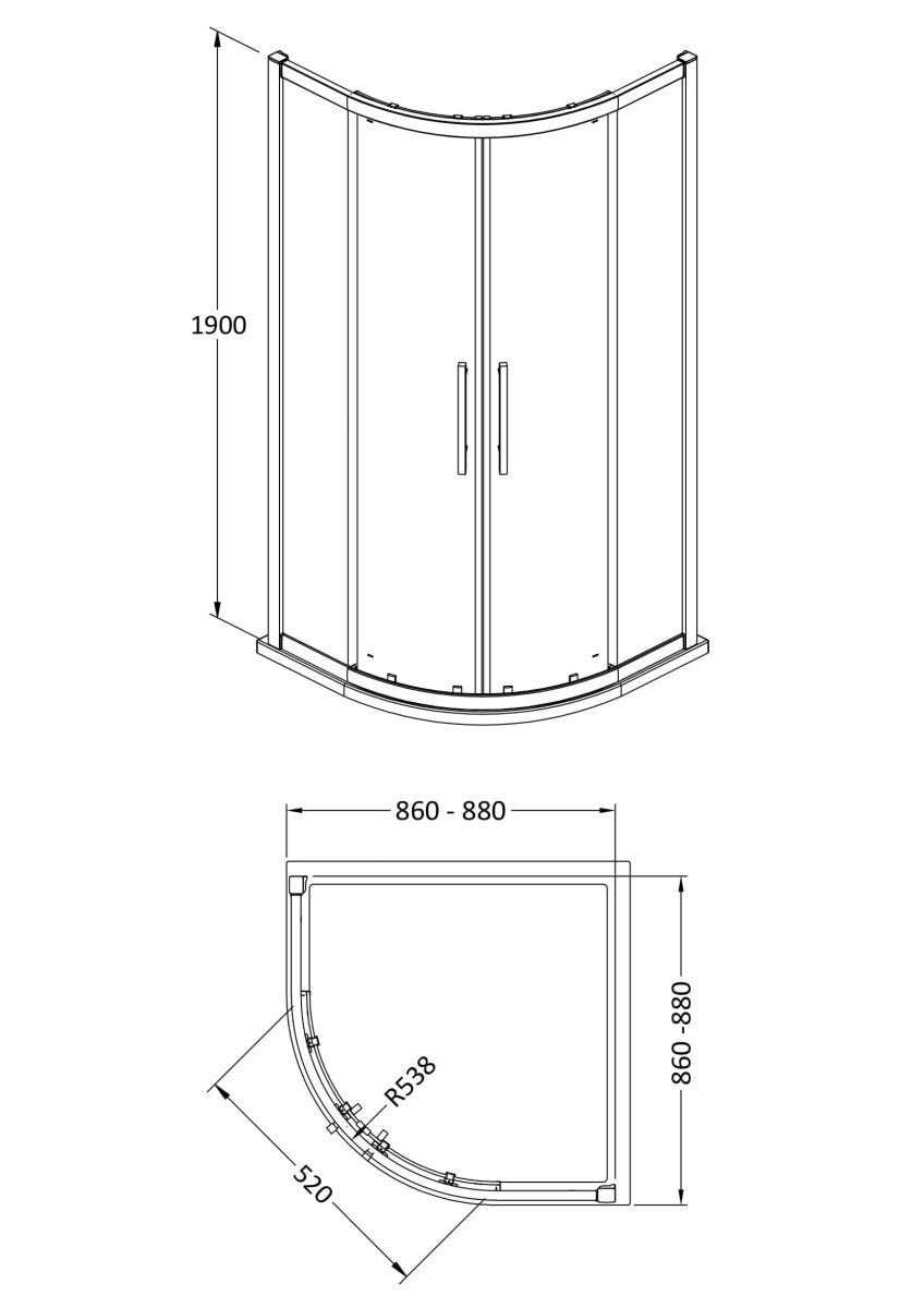 Hudson Reed Apex Quadrant Shower Enclosure, Durable Glass Sliding Doors & Minimalist T-Bar Handles Enclosure in Matt Black, 900mm