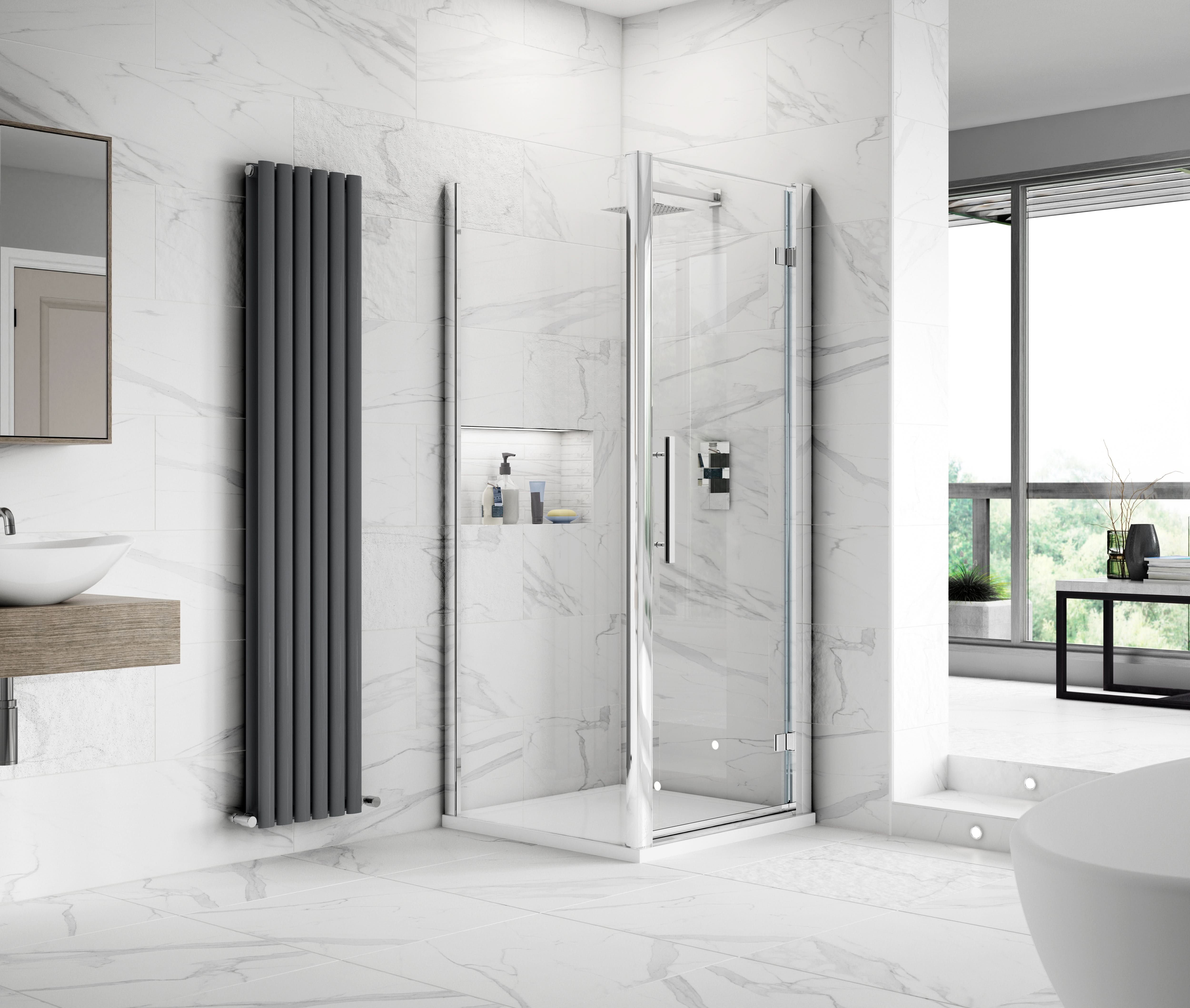 Hudson Reed Apex Side Panel, Durable Semi-Frameless Shower Screen with Toughened Glass and Reversible Design in Chrome, 900mm