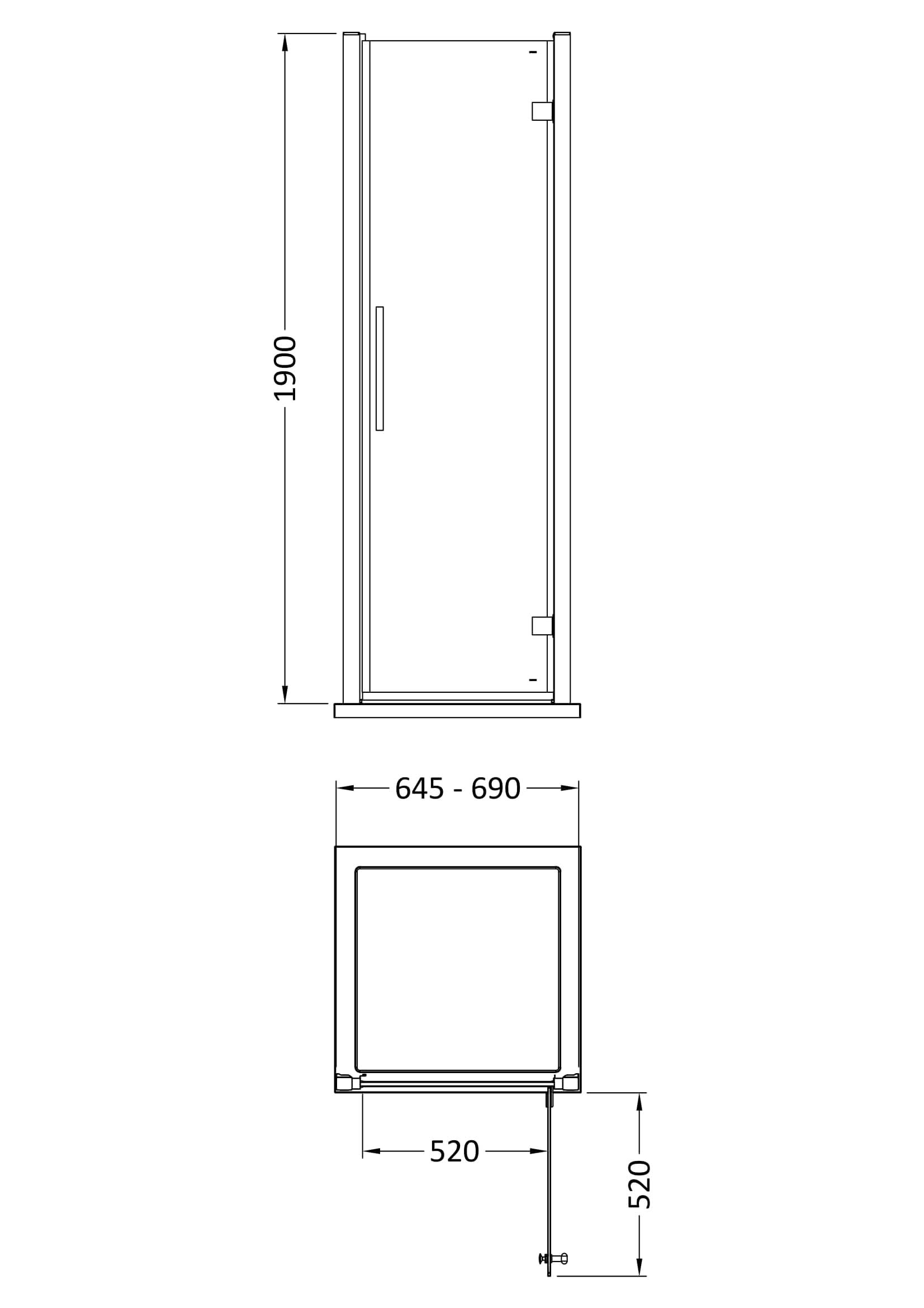 Hudson Reed Apex Hinged Shower Door, Durable Toughened Glass Shower Door with Frame & Minimalist T-Bar in Chrome, 700mm