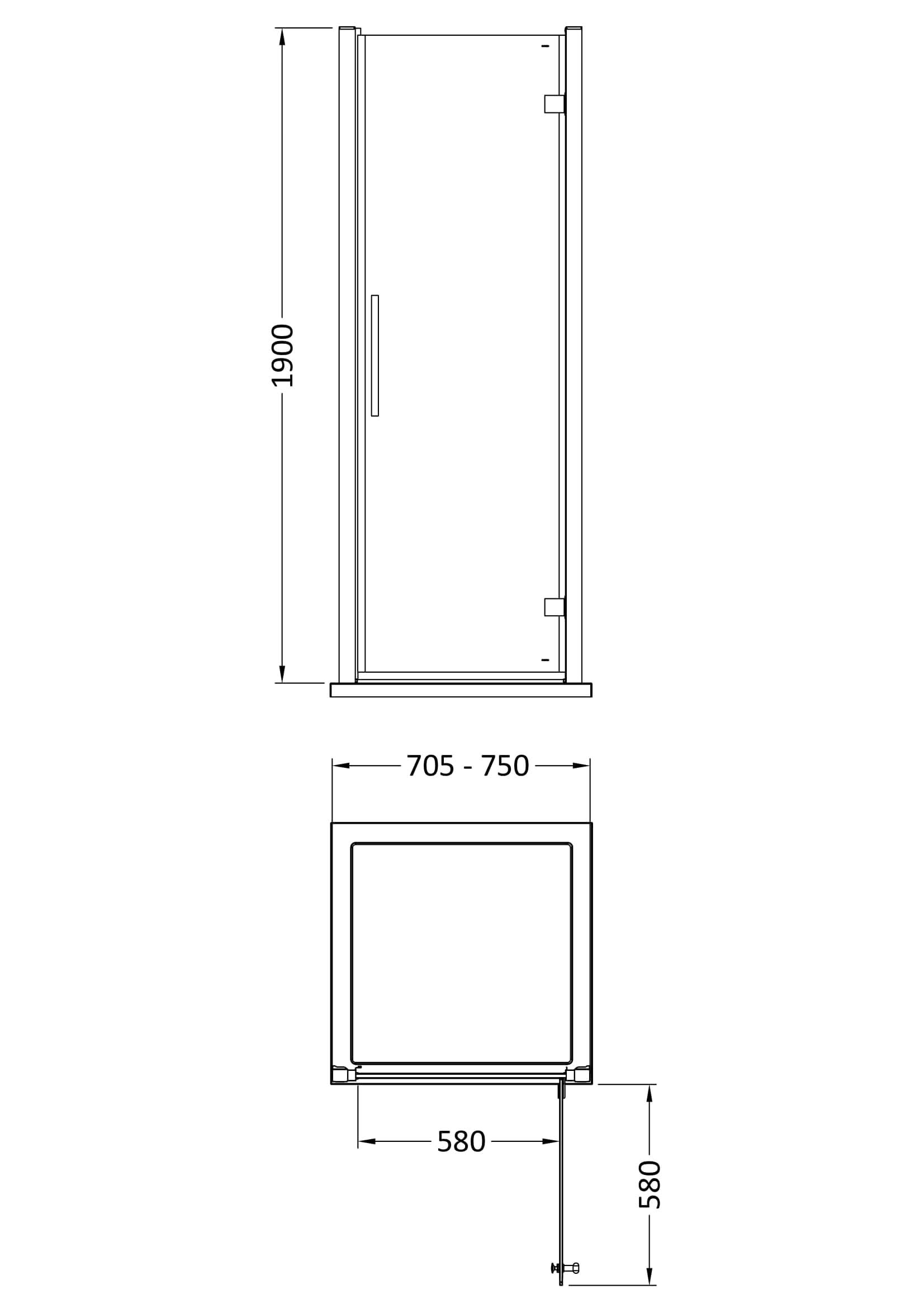 Hudson Reed Apex Hinged Shower Door, Durable Toughened Glass Shower Door with Frame & Minimalist T-Bar in Chrome, 760mm