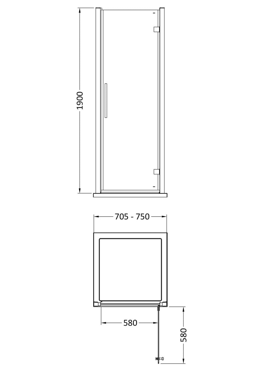 Hudson Reed Apex Hinged Shower Door, Durable Toughened Glass Shower Door with Frame & Minimalist T-Bar in Chrome, 760mm