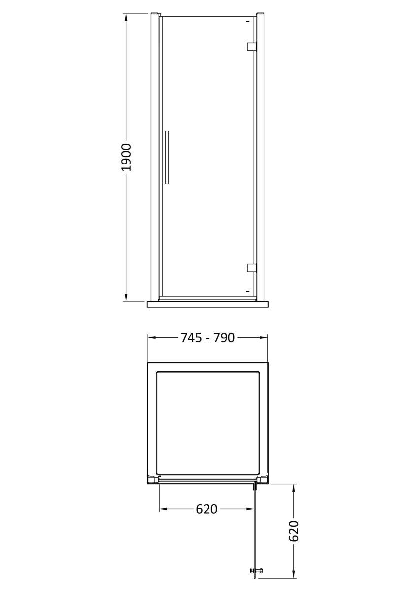 Hudson Reed Apex Hinged Shower Door, Durable Toughened Glass Shower Door with Frame & Minimalist T-Bar in Chrome, 800mm