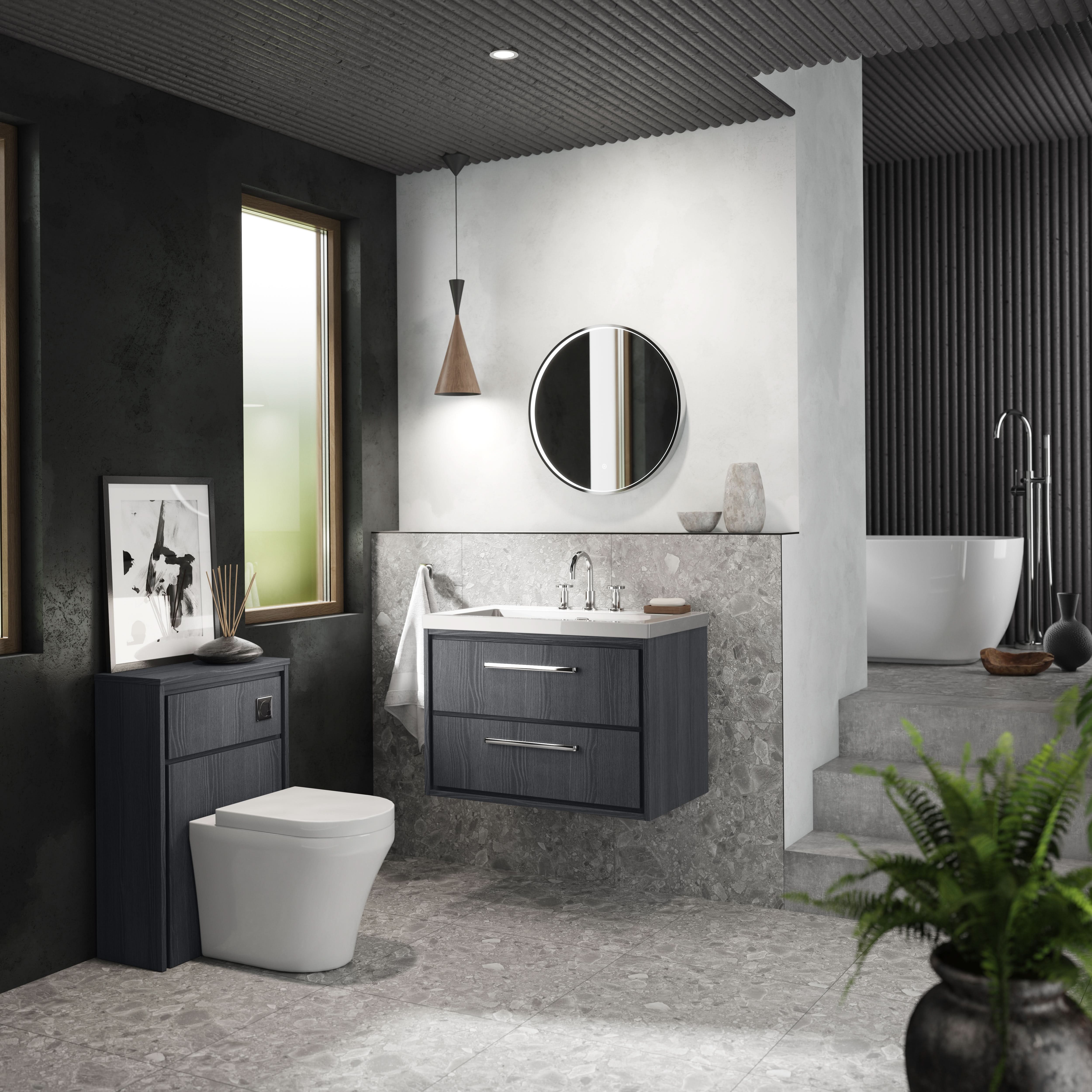 Hudson Reed Lille Wall Hung Vanity Unit with 3 Tap Hole Basin, Durable Bathroom Furniture, Double Drawer Bathroom Vanity Unit for Classic and Contemporary Spaces, 800mm