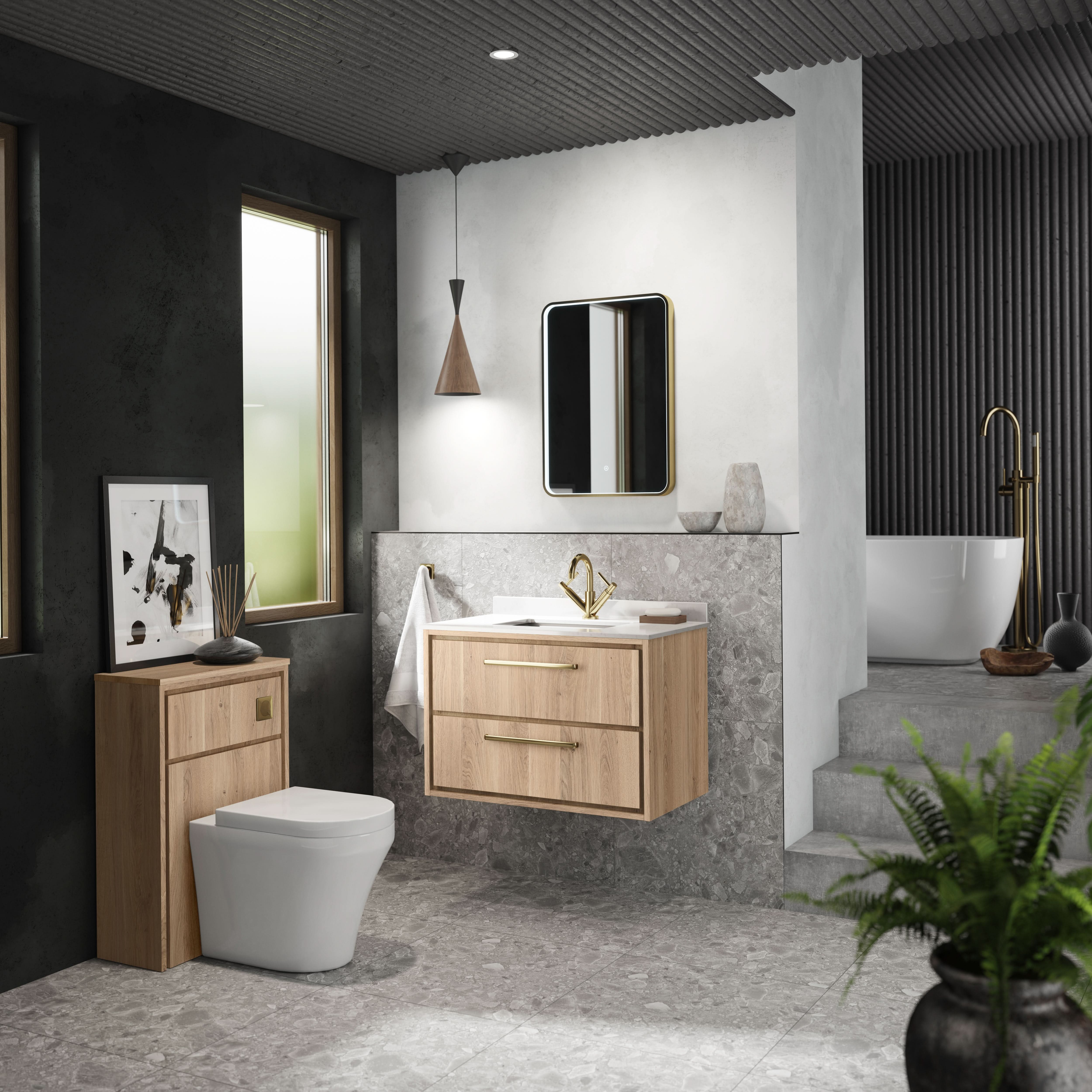 Hudson Reed Lille Floor Standing WC Unit, Modern Bathroom Furniture in Bleached Oak Finish, 550mm (255 Deep)