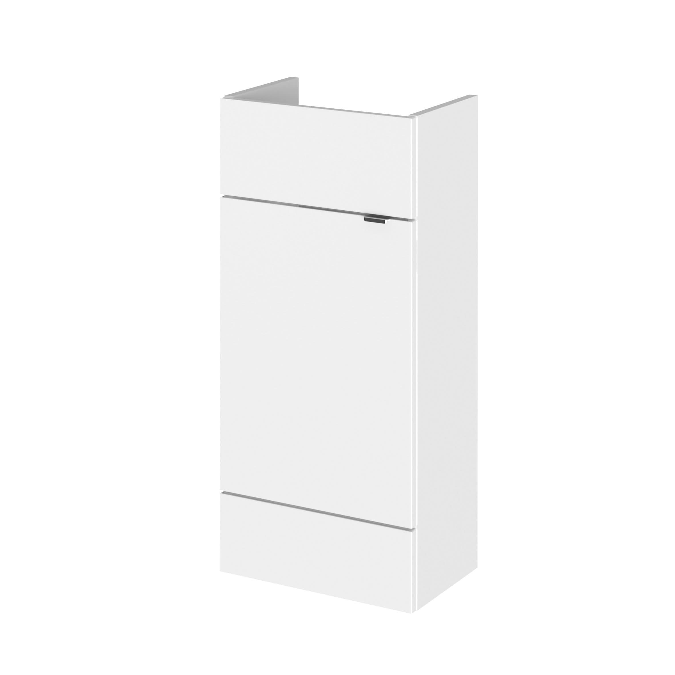 Hudson Reed Fusion Fitted Floor Standing Vanity Unit, 1 Soft Close Door Compact Bathroom Unit in Gloss White, 400mm (255Mm Deep)