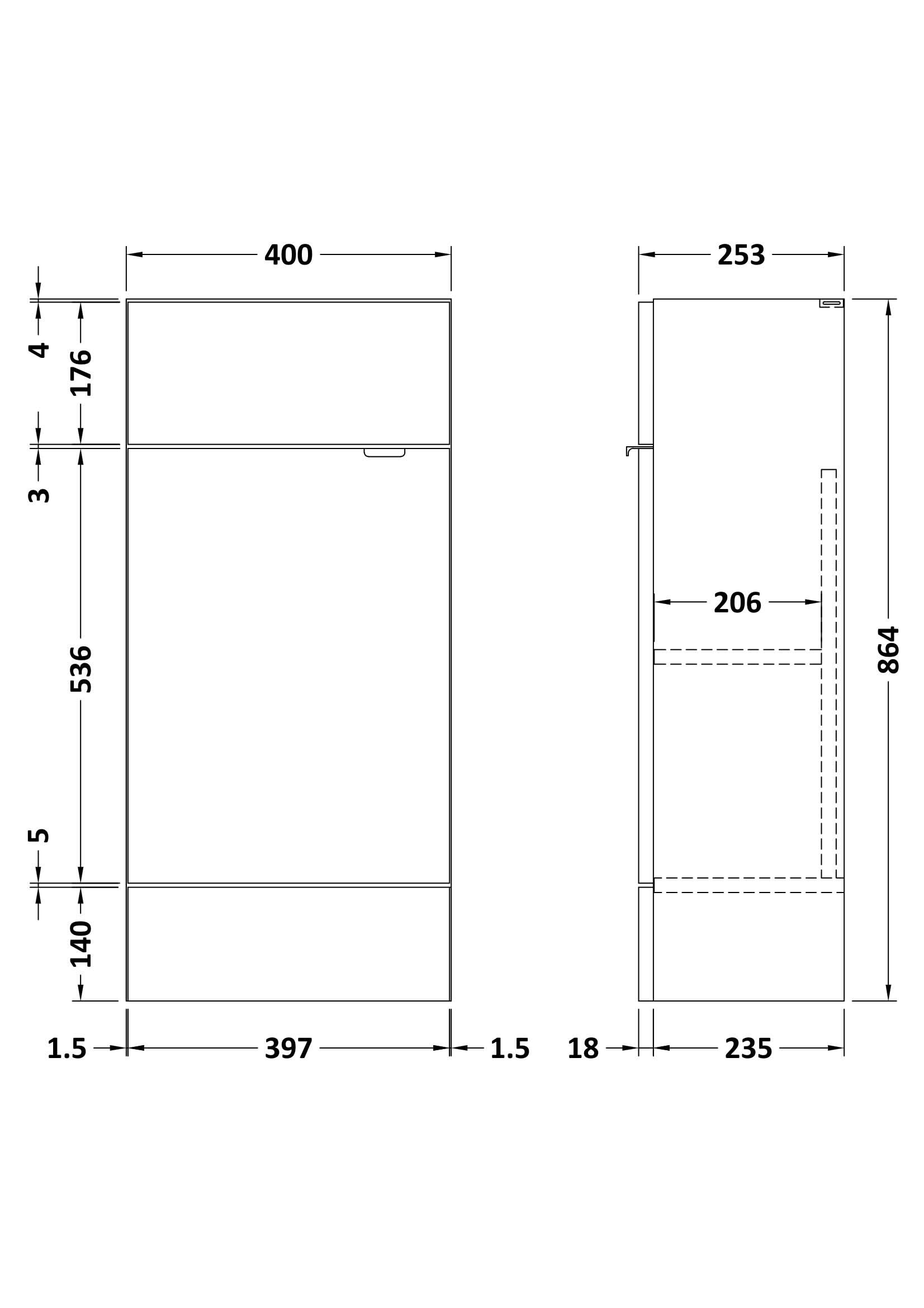 Hudson Reed Fusion Fitted Floor Standing Vanity Unit, 1 Soft Close Door Compact Bathroom Unit in Gloss White, 400mm (255Mm Deep)