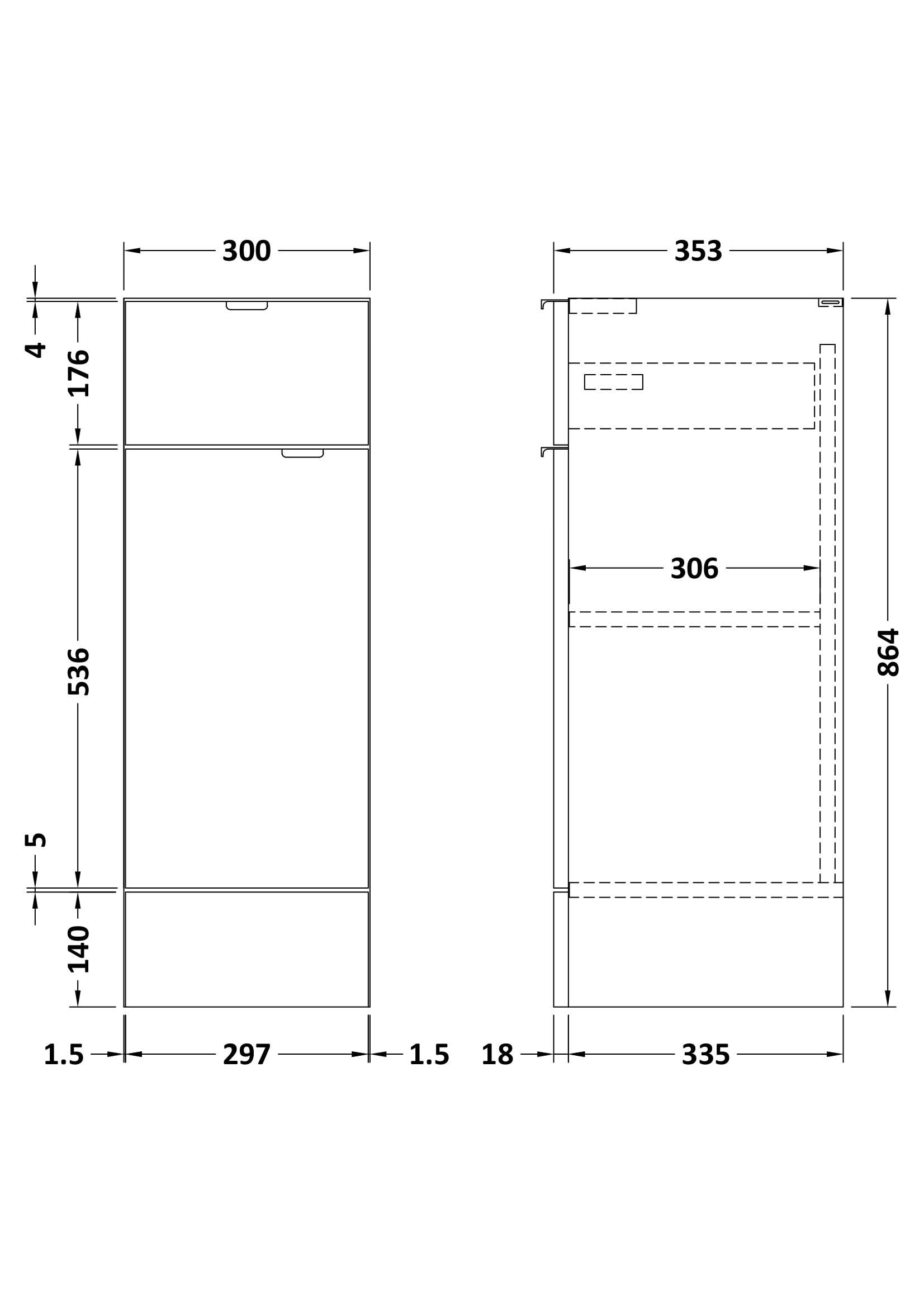Hudson Reed Fusion Floor Standing Vanity Unit, Soft Close Single Door and Drawer Bathroom Sink Storage in Gloss White, 300mm