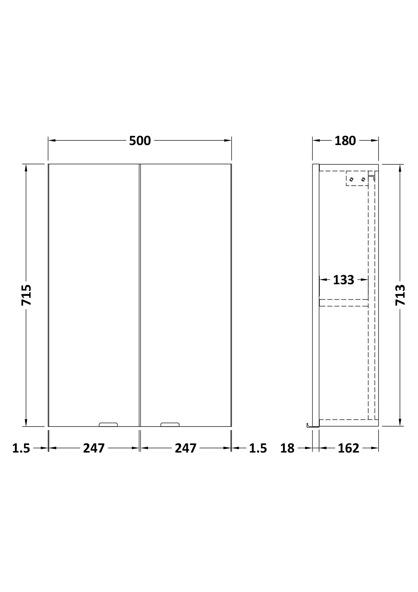 Hudson Reed Fusion Wall Hung 2 Soft Close Door Bathroom Vanity Unit Cabinet, Modern Bathroom Storage in Gloss White, 500mm