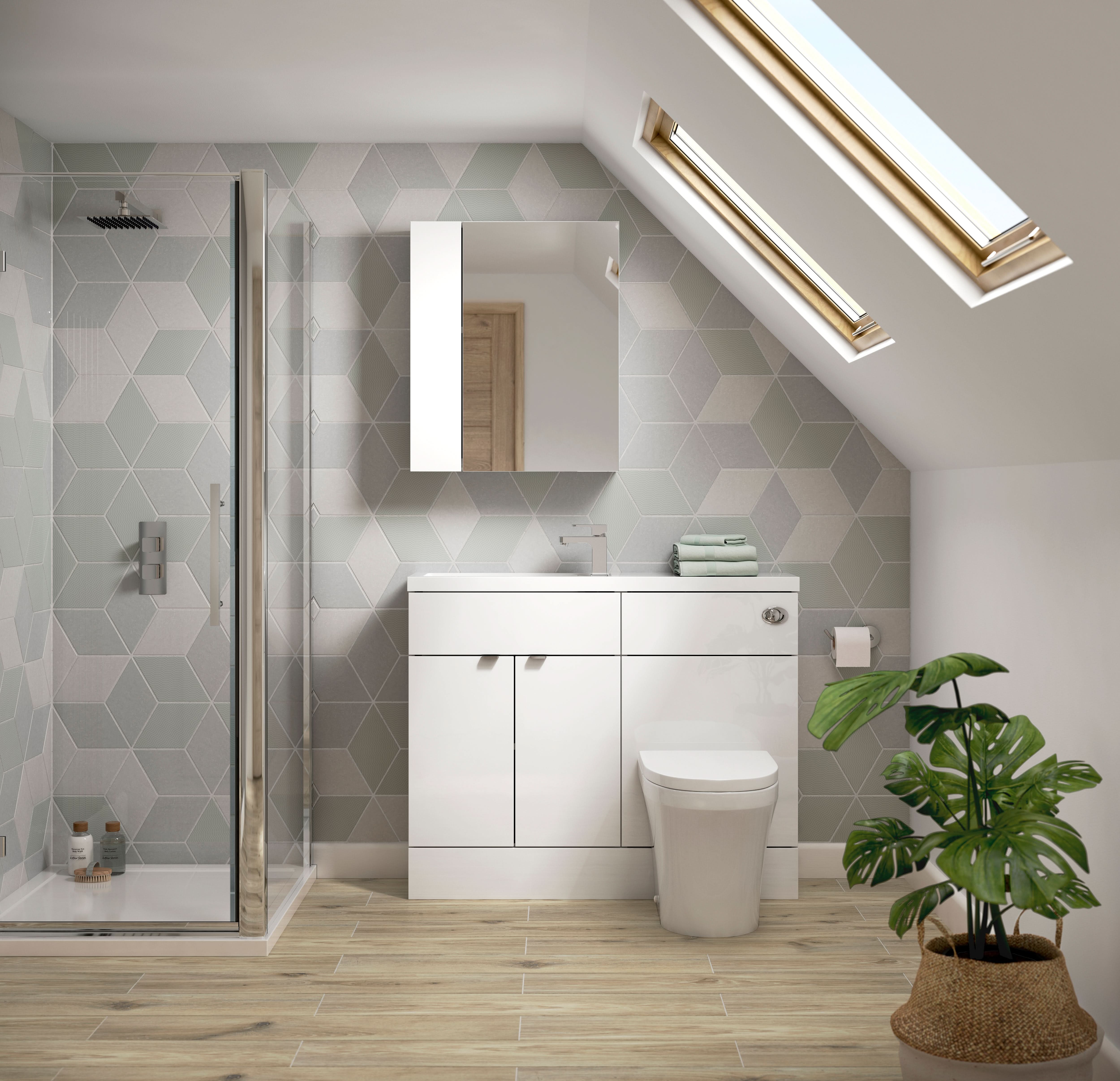 Hudson Reed Fusion Floor Standing Tall Unit 2 Door 2 Drawer, Contemporary Design Bathroom Storage Cabinet in Gloss White, 300mm
