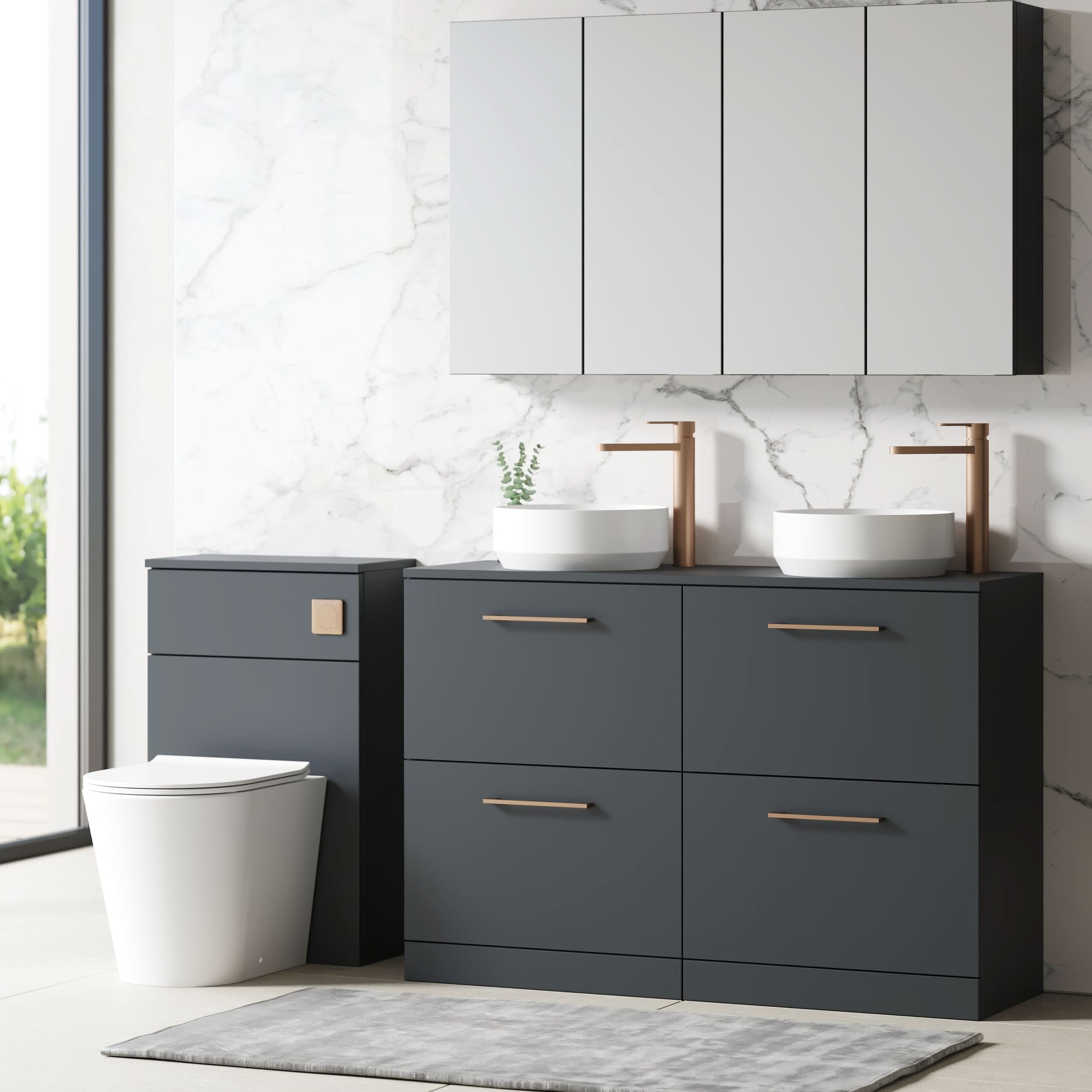 Nuie Arno Floor Standing 4 Drawer Vanity Unit & Laminate Worktop, Stylish Bathroom Vanity Unit in Soft Black, 1200mm